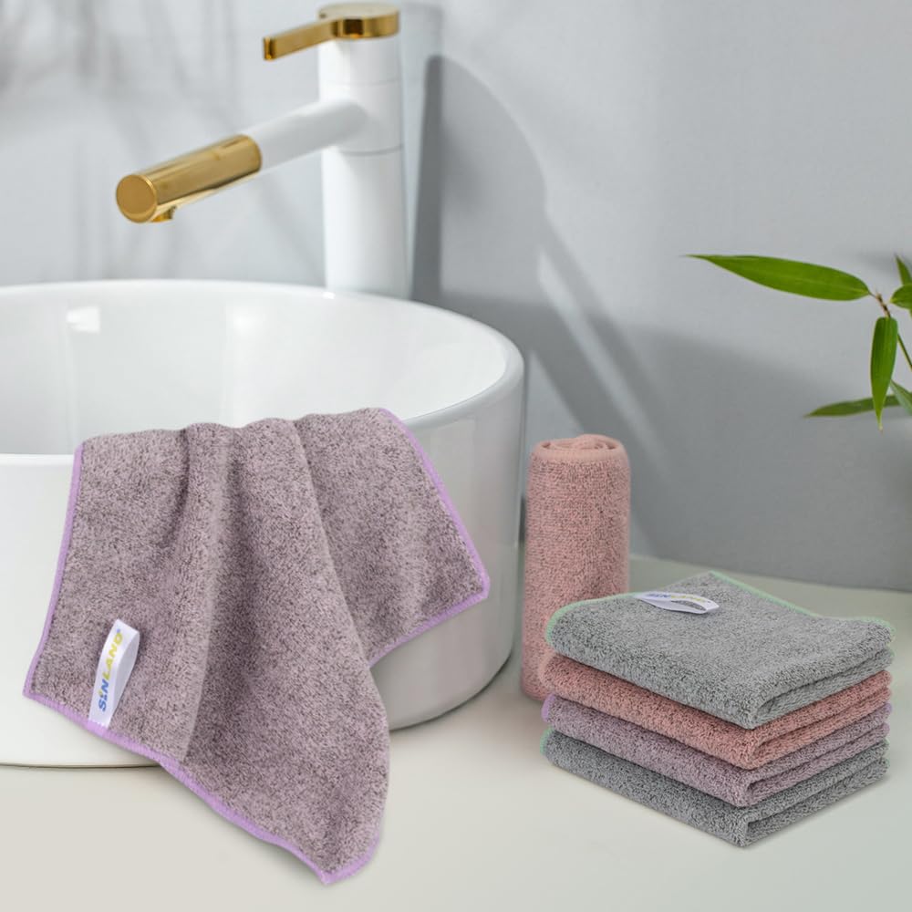 SINLAND Microfiber Face Towels Ultra Soft Bamboo Charcoal Facial Washcloths Face Cloth for Bath 12Inch x 12Inch 6 Pack