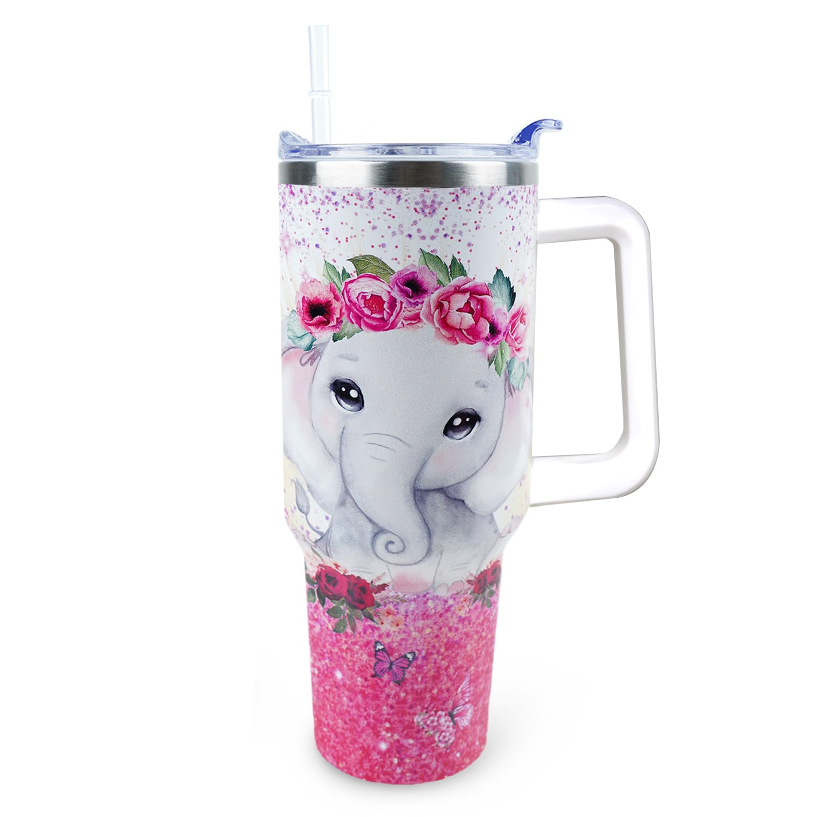 XAIVEZL Elephant 40 oz Tumbler with Handle Straw Lid Leak Proof