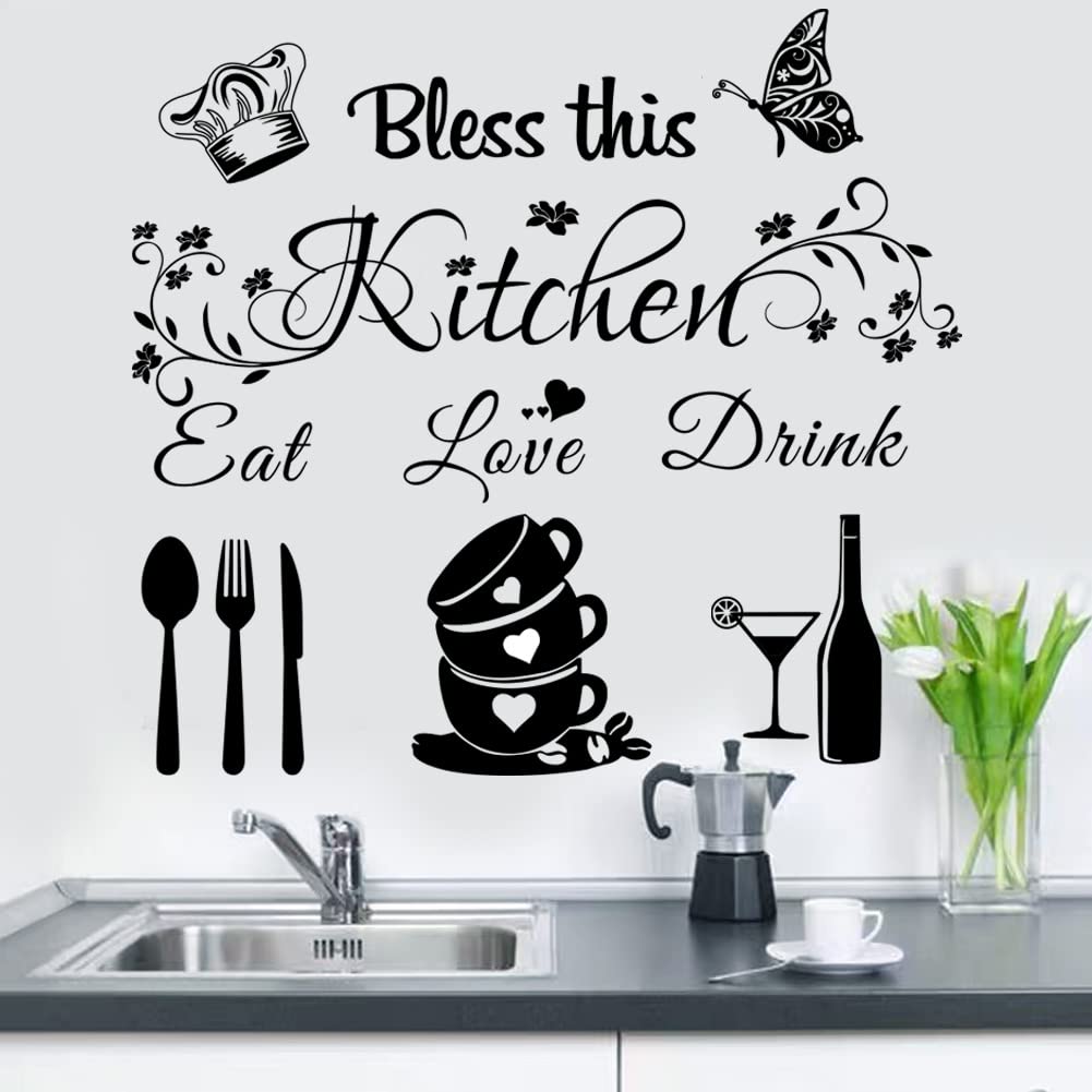 Kitchen Quote Wall Stickers Kitchen Wall Decor Kitchen Wall Decals Dining Room Wall Quotes Bless This Kitchen Vinyl Diy Art Peel
