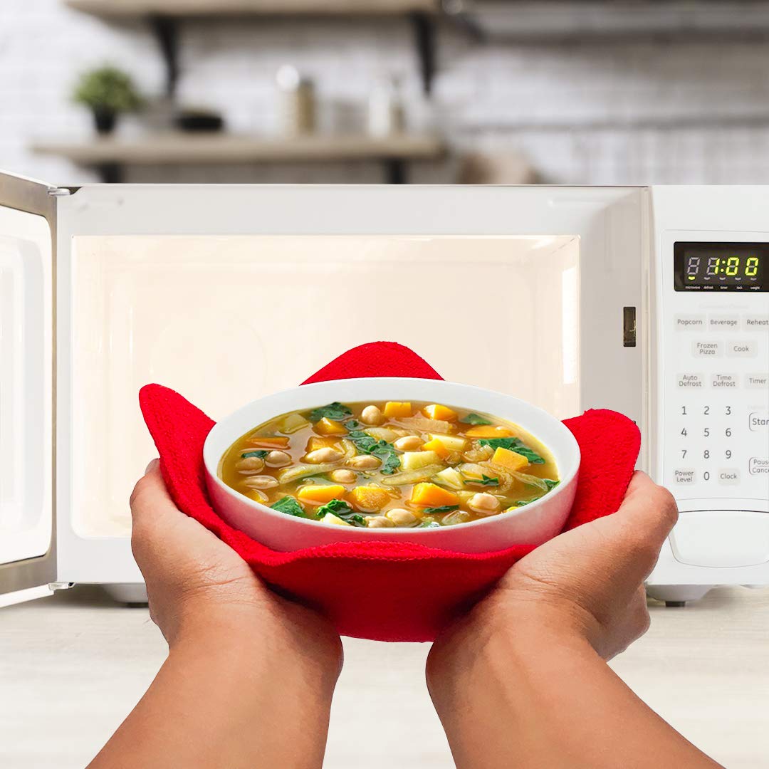 Webers Wonders Microwave Safe Bowl Holder - Heat Resistant Plate Hugger - Multipurpose Polyester Hand Protector from Hot Dishes - Carry Your Soup Rice Pasta Bowl with Our Dish Pads (4)