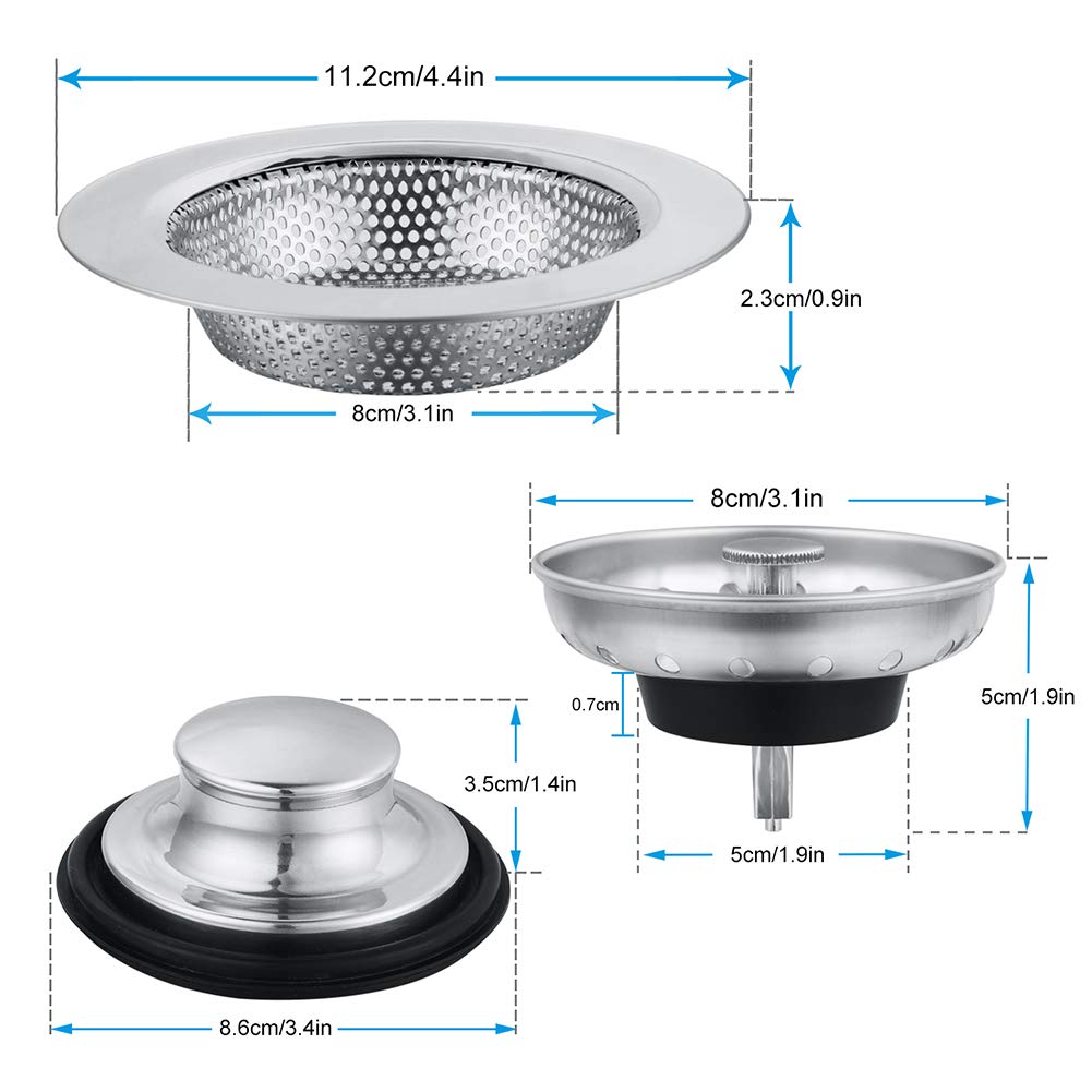 Carry360 Stainless Steel Kitchen Sink Drain Strainer 6 Pack, Anti-Clogging Stopper, Silver