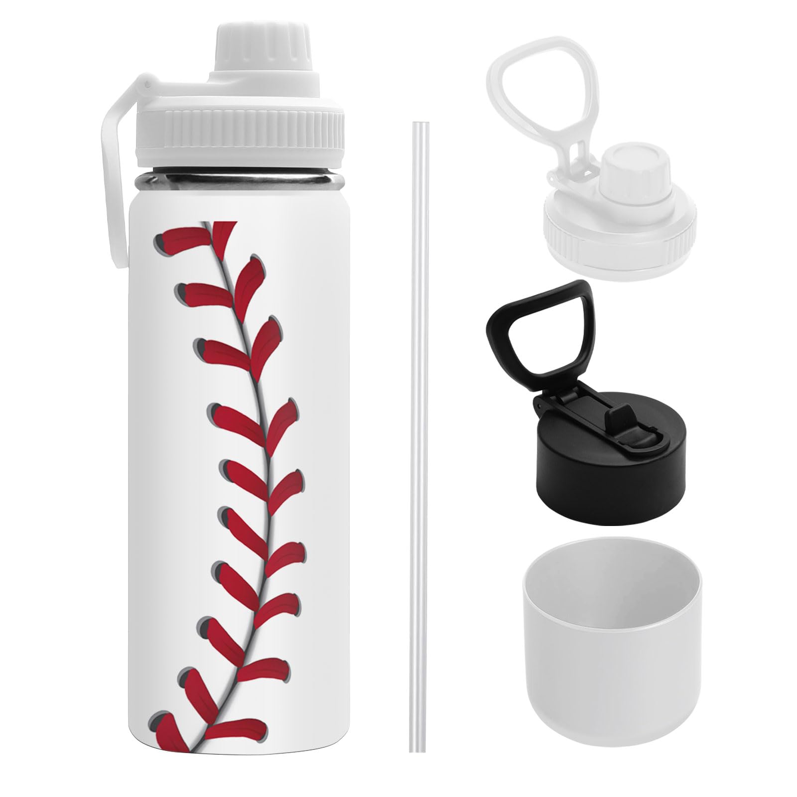 Uibunoo Baseball 18oz Water Bottle, with 2 Lids Handle, Insulated Sport Cup