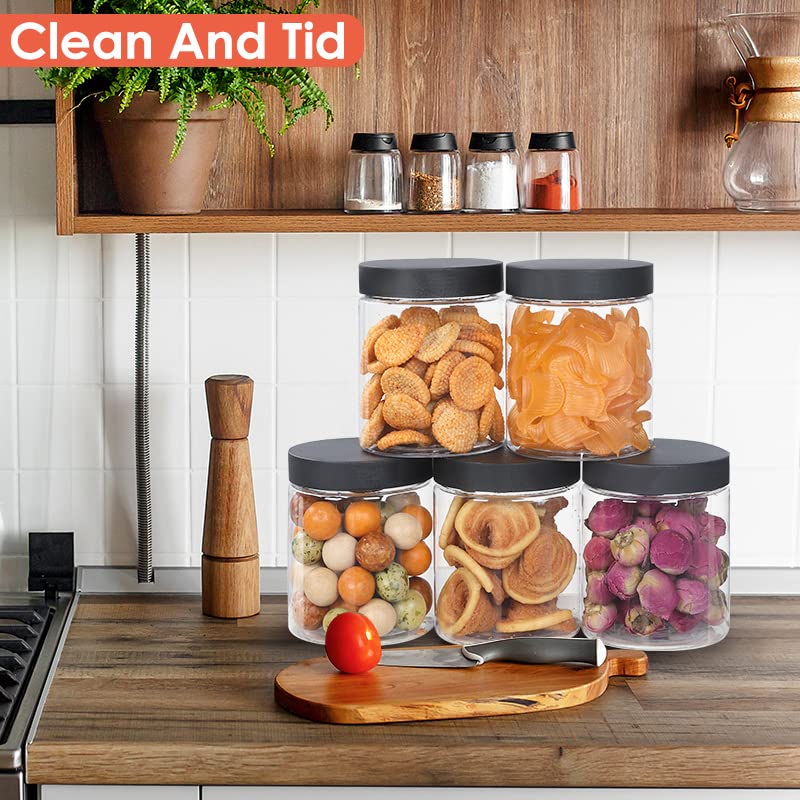 Jars With Lids, 48Pcs 8 Oz Plastic Containers With Lids Pen Labels Leak Proof Bpa Free Airtight Refillable Clear Small Container