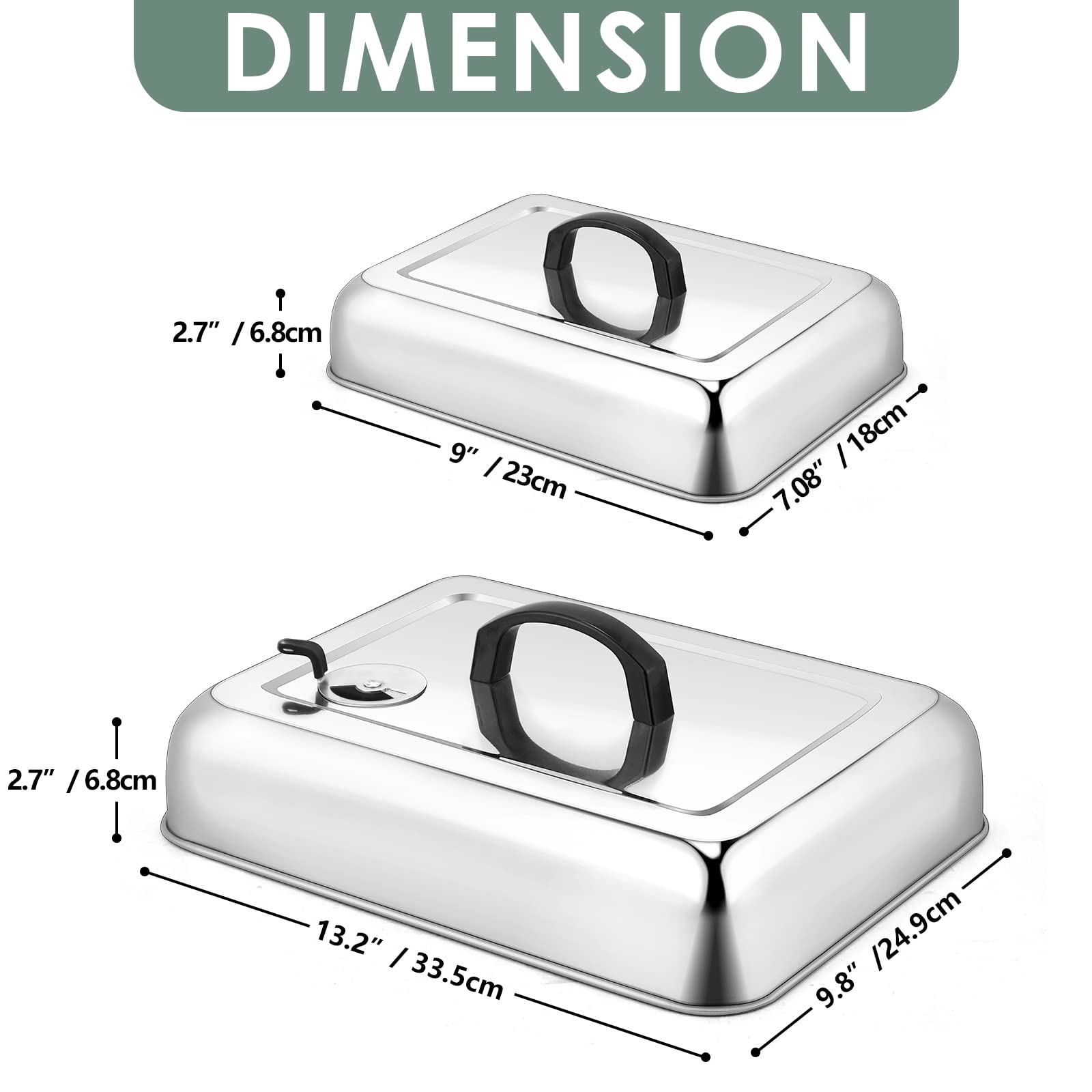 2Pack Melting Dome For Griddle, Leonyo 13'' & 9'' Rectangular Griddle Basting Cover With Adjustable Vent, Stainless Steel Burger