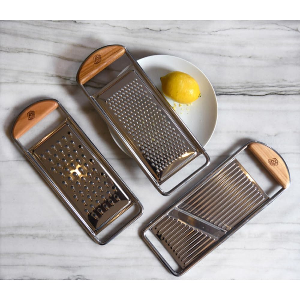 Kings County Tools Stainless Steel Coarse Flat Kitchen Grater | Cherrywood Handle | 12'' Long X 4.75    Wide | Made In Italy