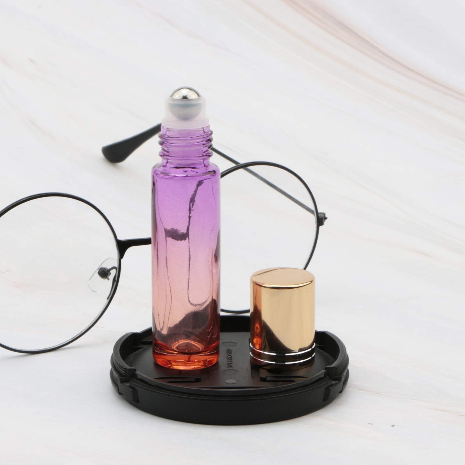 Ellbest 10Pcs 10Ml Rolling Glass Bottle For Essential Oil Colorful Roller Bottles With Stainless Steel Roller Balls & Funnels Re