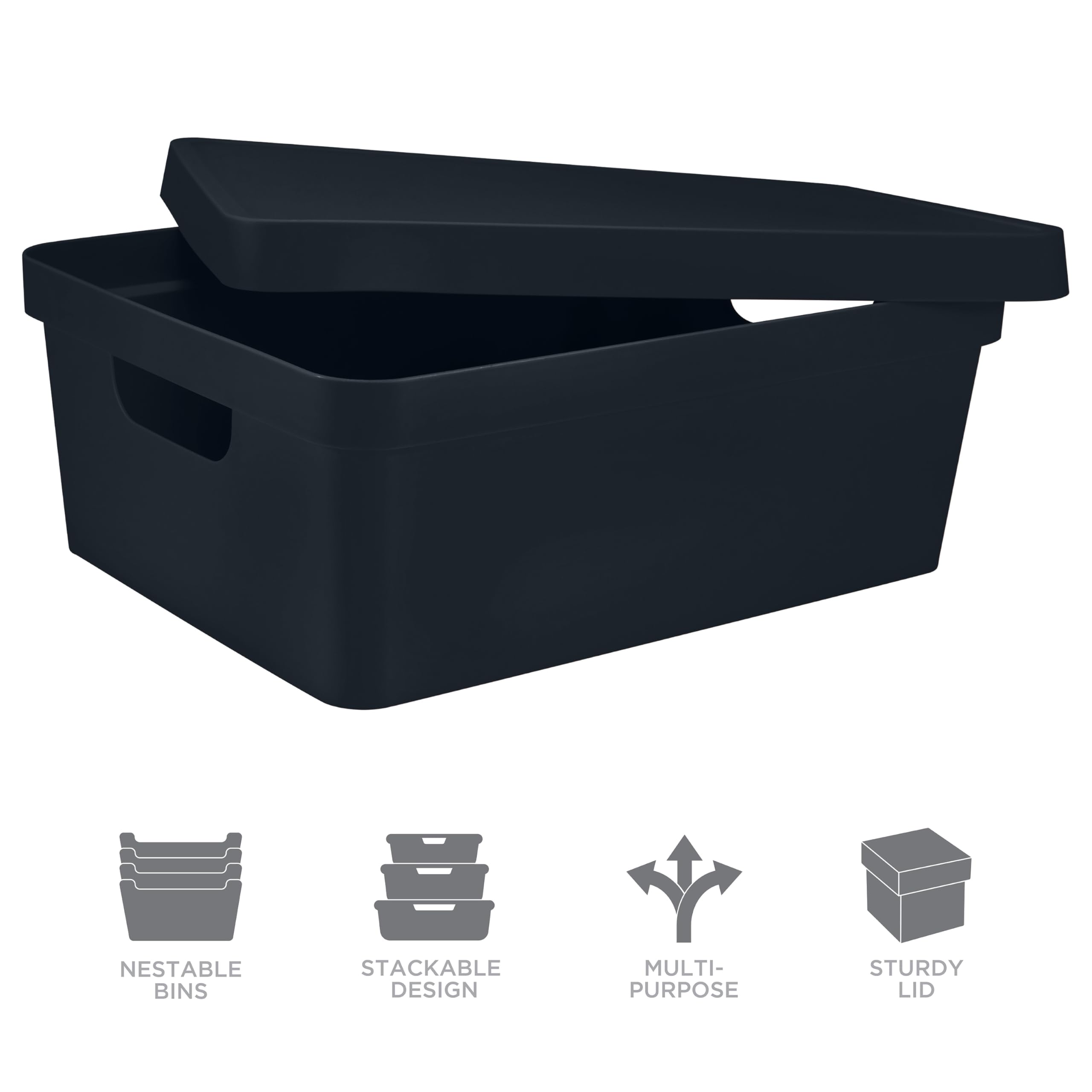 Simplify Medium Vinto Storage Box  Click Tight Lid  Stackable  Home Organization  Bathroom  Accessories  Toys  Closet  2 Handles  Black