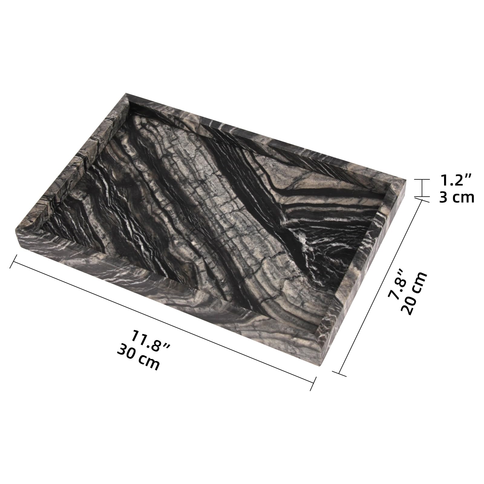 Heshibi Marble Bathroom Vanity Tray, Natural Luxury Ancient Wood Grain Vanity Home Kitchen Table Tray, Stone Decorative Countert