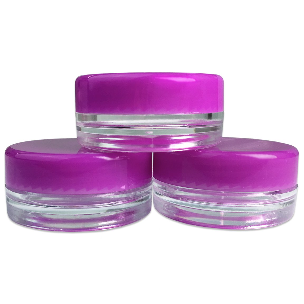 Beauticom (200 Pieces Jars + Lid) 3G/3Ml Round Clear Jars With Purple Screw Cap Lids For Scrubs, Oils, Toner, Salves, Creams, Lo