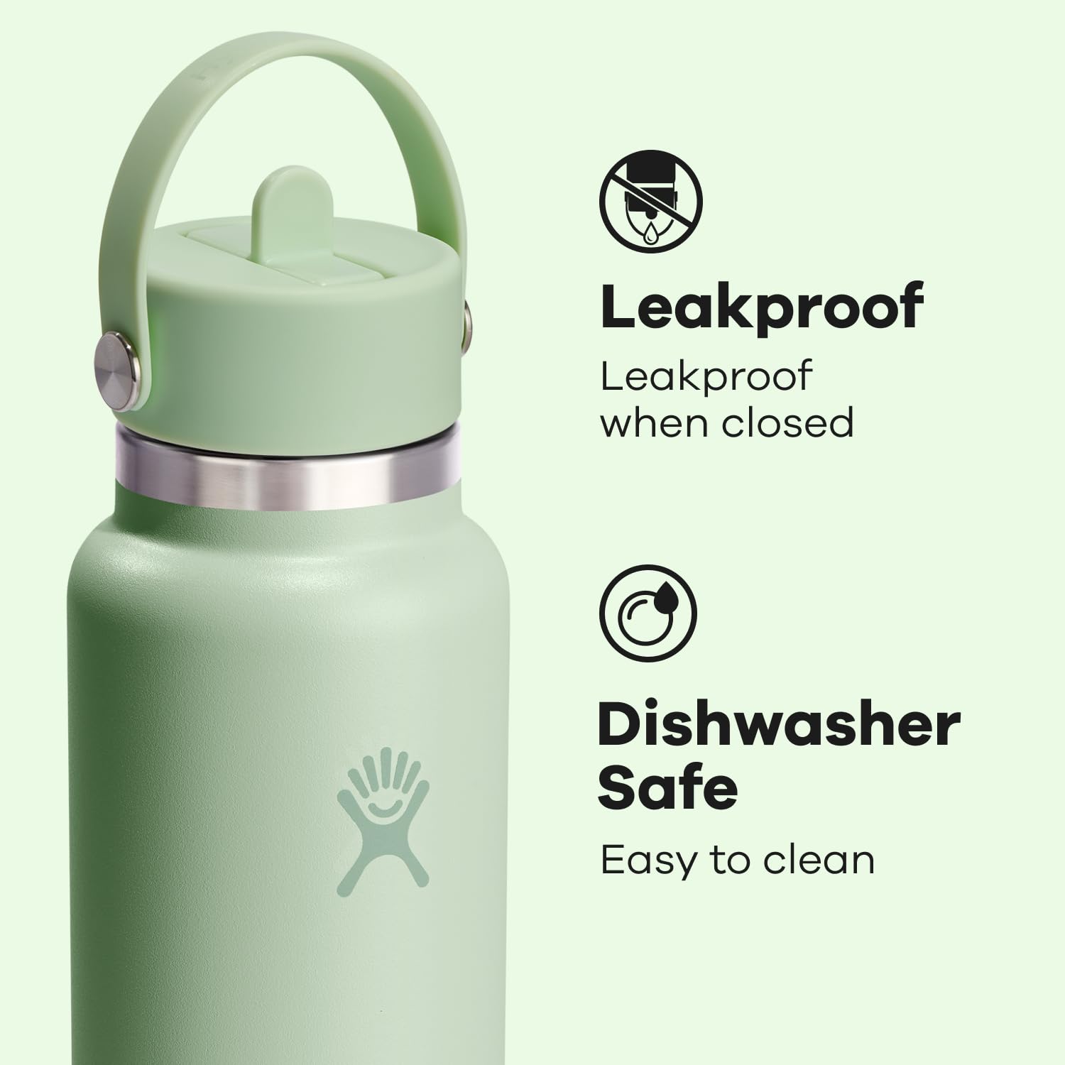 Hydro Flask Water Bottle - Insulated Stainless Steel - Wide Mouth Flex Straw Lid, Non Spill, Leakproof and Refillable in 40 Oz A