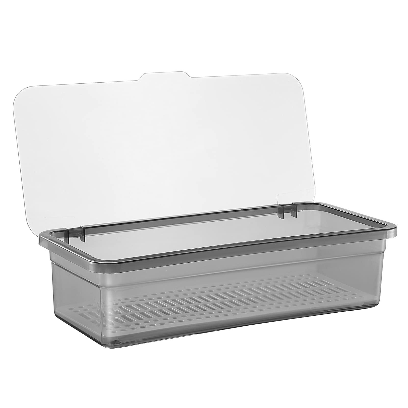 Topbathy Flatware Plastic Tray With Lid Kitchen Cutlery And Utensil Drawer Organizer Silverware Countertop Storage Container (Bl