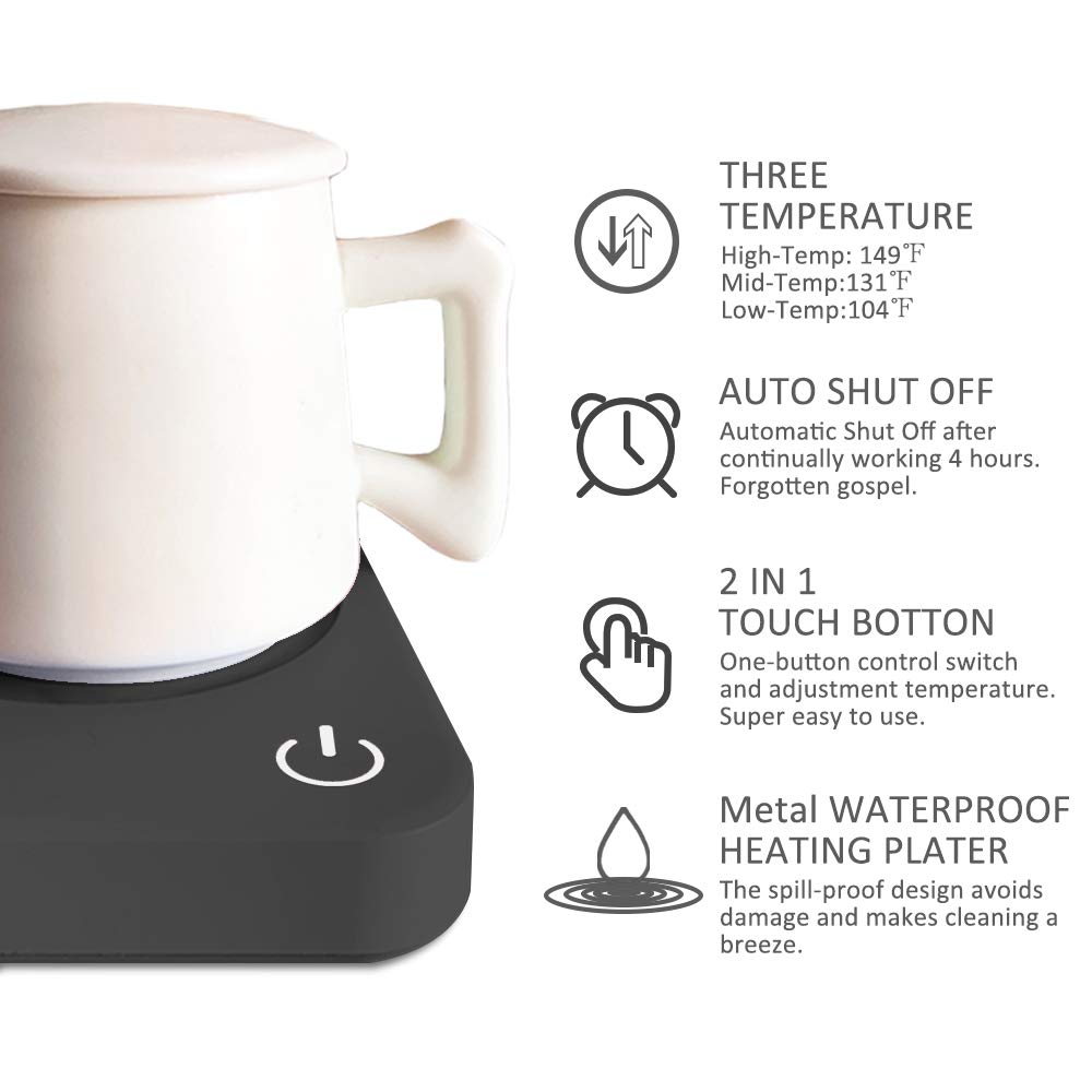 VOBAGA Coffee Mug Warmer with 3 Temperature Settings, 4-Hour Auto Shut Off, Sky Blue, Electric Beverage Warmer for Office & Home