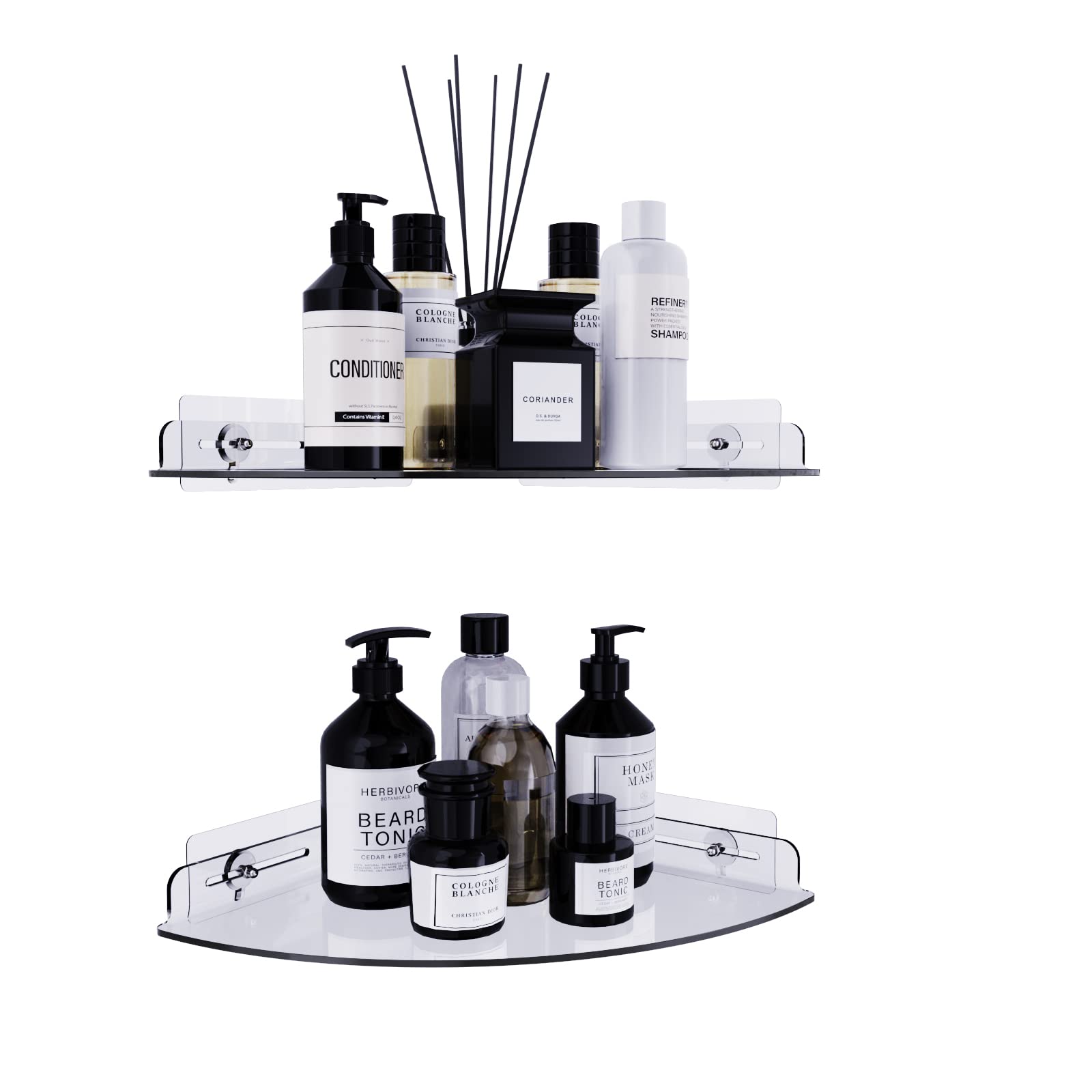 Bakzon Acrylic Corner Shower Shelves, 2 Pack Adhesive Shower Caddy Organizer For Tile Walls, Wall Mounted Clear Bathroom Shower