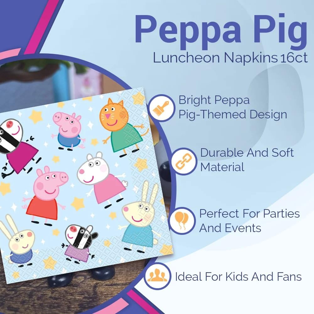 Unique Blue Peppa Pig Luncheon Napkins (Pack Of 16) | Adorable Party Decor, Perfect For Kids Parties & Fun Events