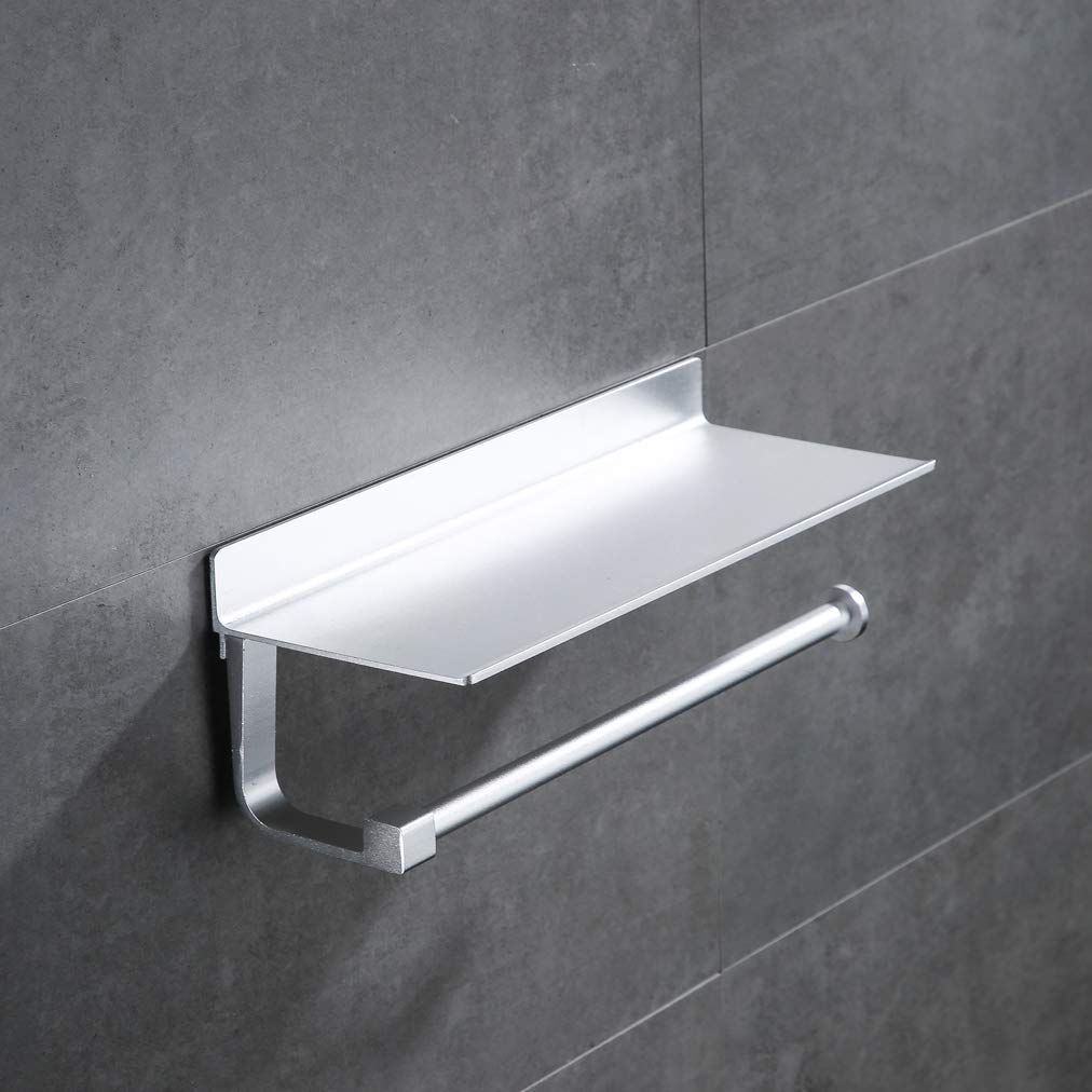 Missmin Paper Towel Holder With Shelf,Wall Mount 2-In-1 For Kitchen Shower Bathroom Organizer Storage