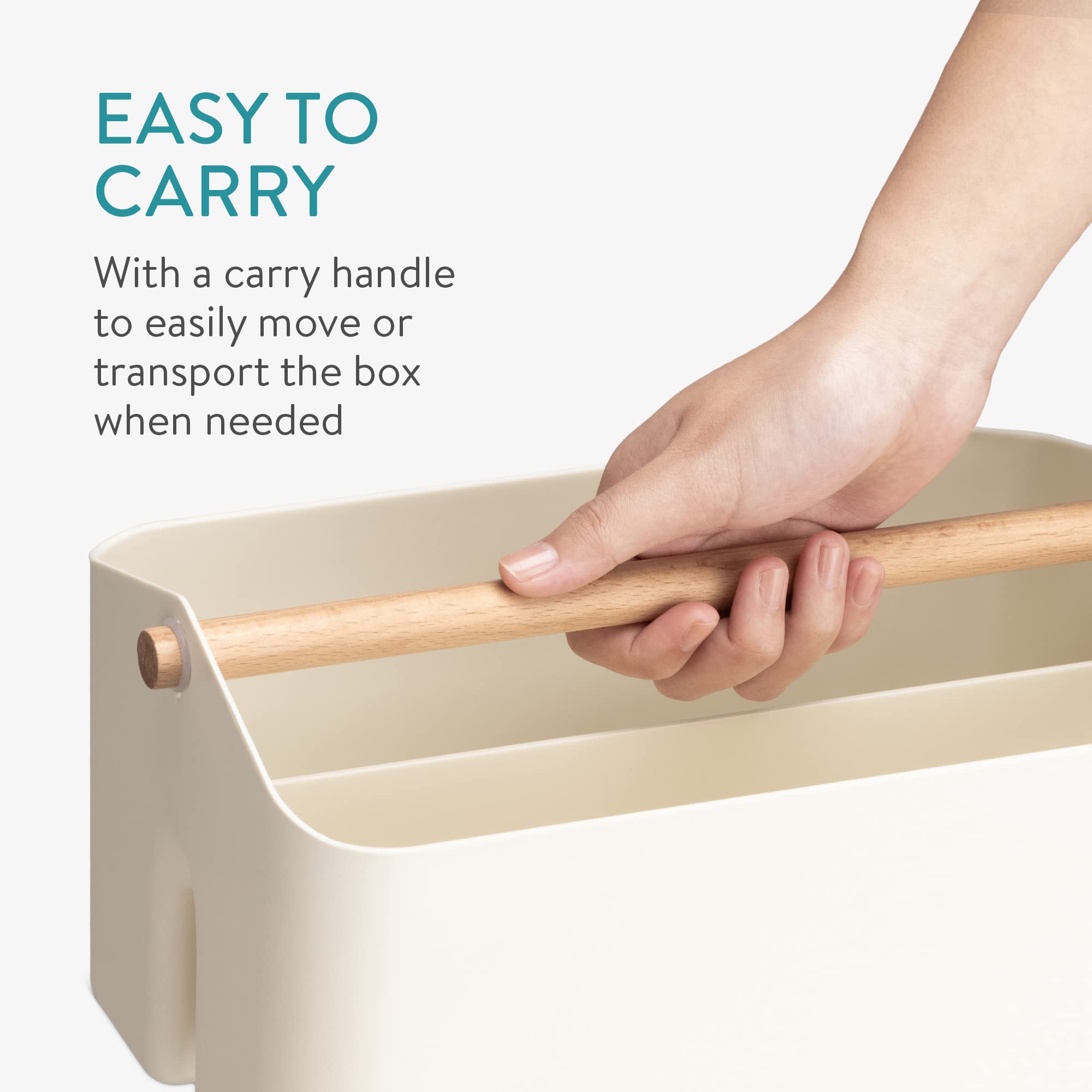 Navaris Organizer Caddy with Wood Handle - Storage Holder with 2 Compartments for Makeup Nursery Desk Bathroom 10.4 '' x 6.5 ''