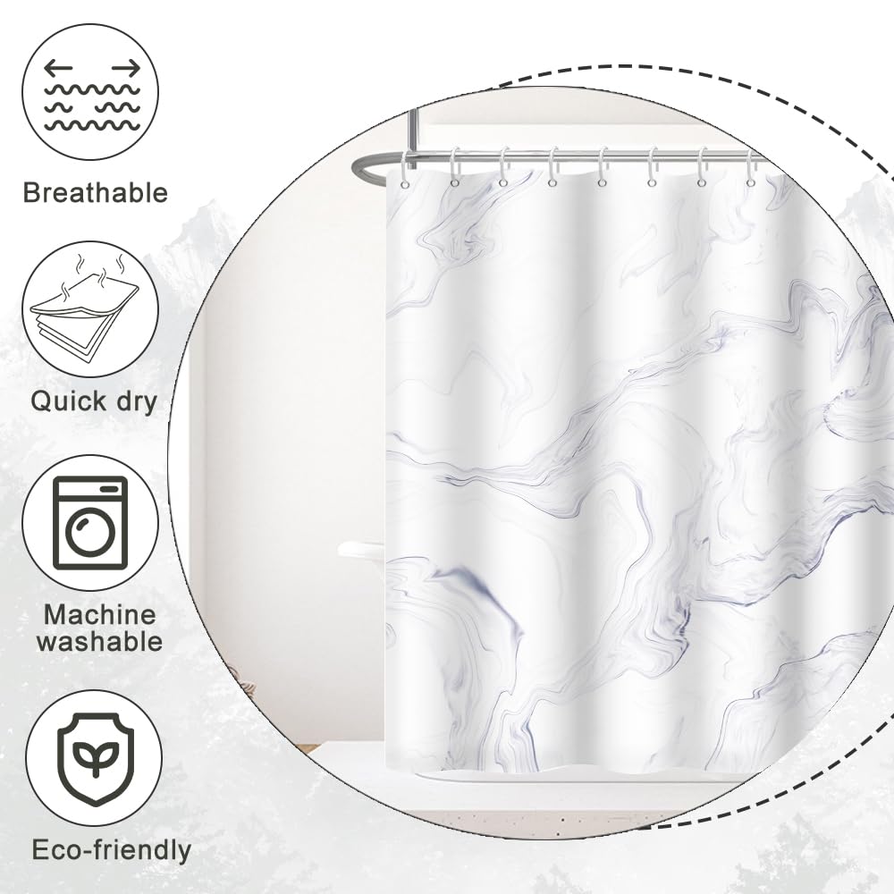 Ruelvth Stall Shower Curtain, White Marble Small Bathroom Curtain Modern Abstract Waterproof Rv Shower Curtain Set With Hooks, 3