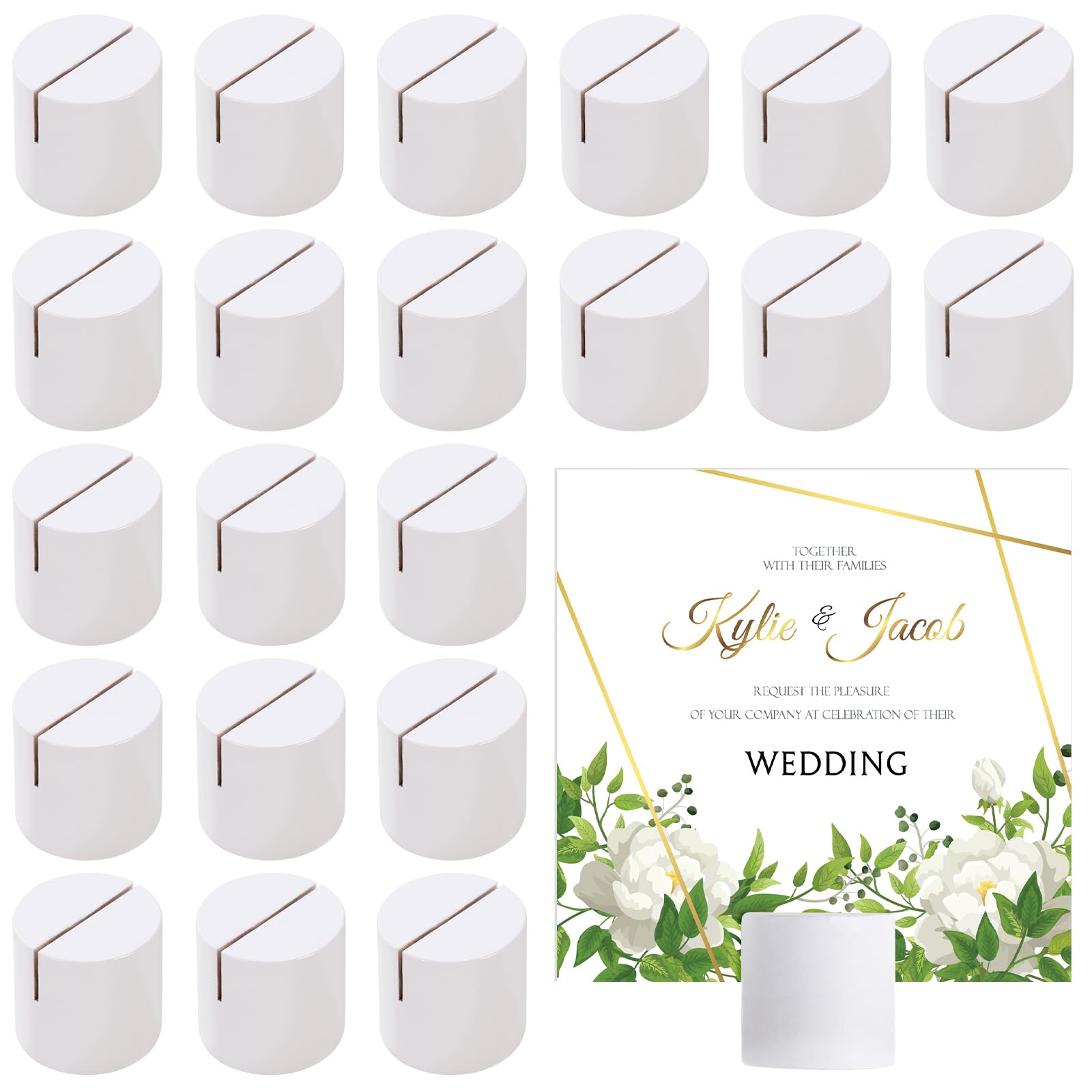 Affrolling 24 Pcs Wood Table Number Holders Wedding Wooden Place Card Holder Bulk Mini Cylinder Table Top Stand for Paper Photo 