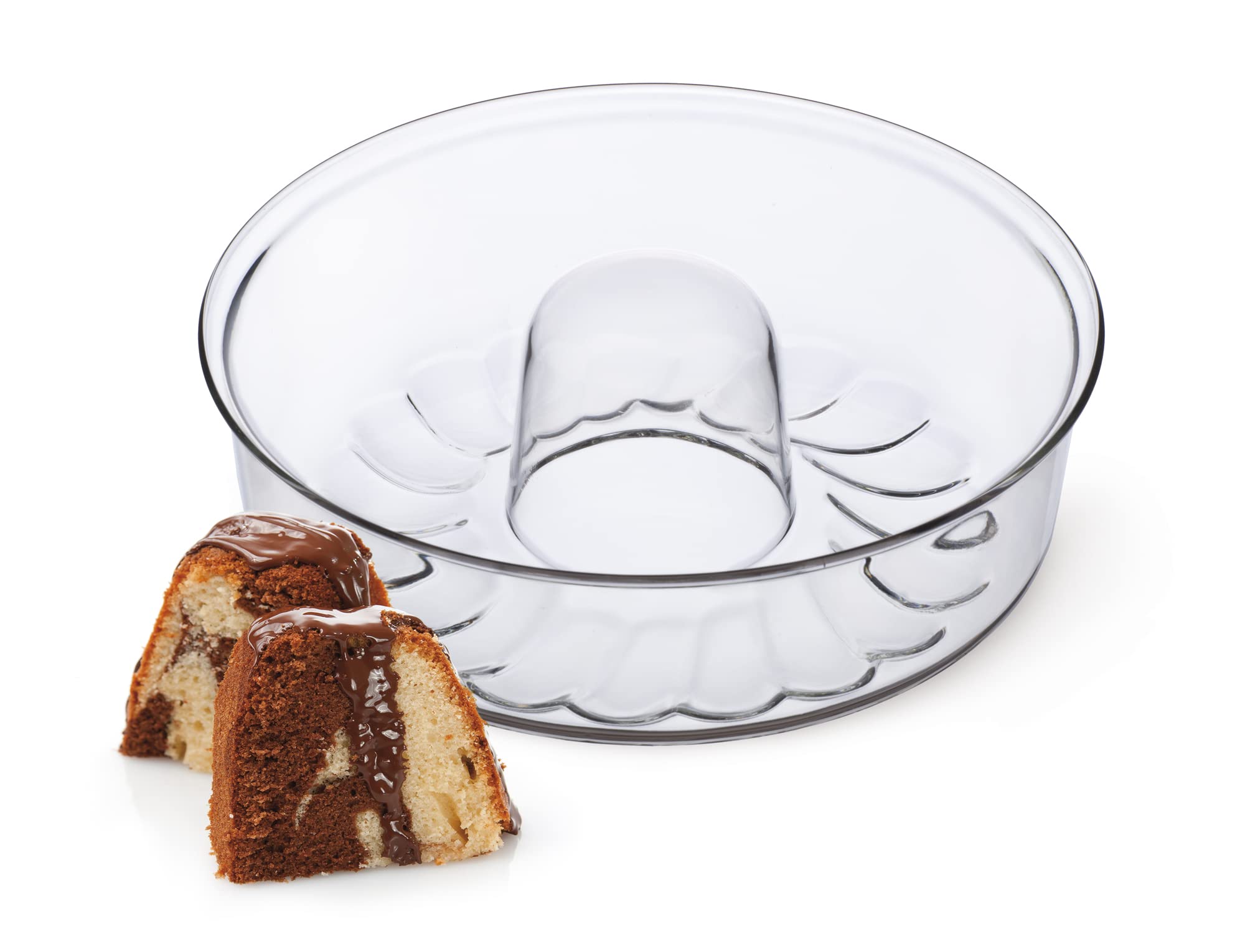 SIMAX Clear Glass Shallow (4.75) Bundt Pan | Heat, Cold, and Shock Proof, Holds 2.1 Quarts (8.4 Cups), Made in Europe