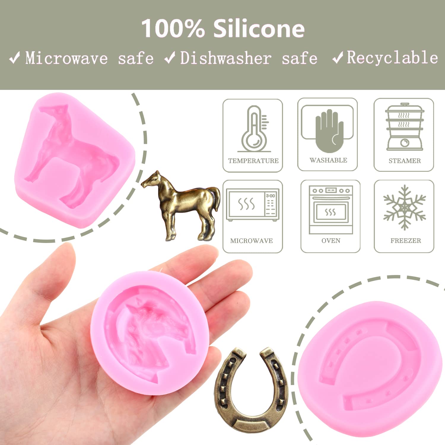 Zixiang Horse Silicone Mold Horseshoe Fondant Molds Horse Head Chocolate Molds For Cake Decorating Cupcake Topper Polymer Clay C