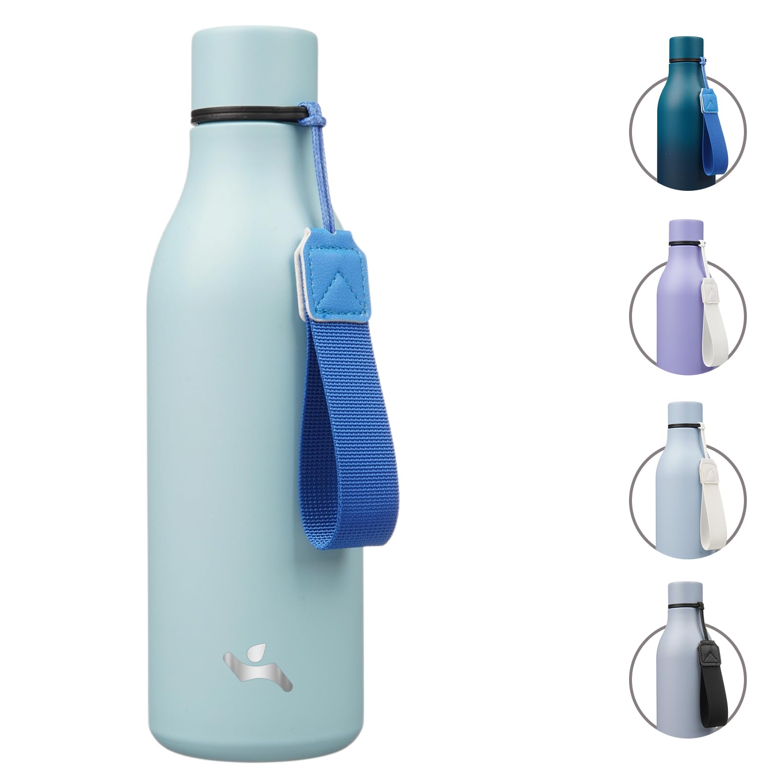 Insulated Water Bottle with Strap,18 oz Double Wall Stainless Steel Vacuum Bottles Metal Water Flask,Ice Blue