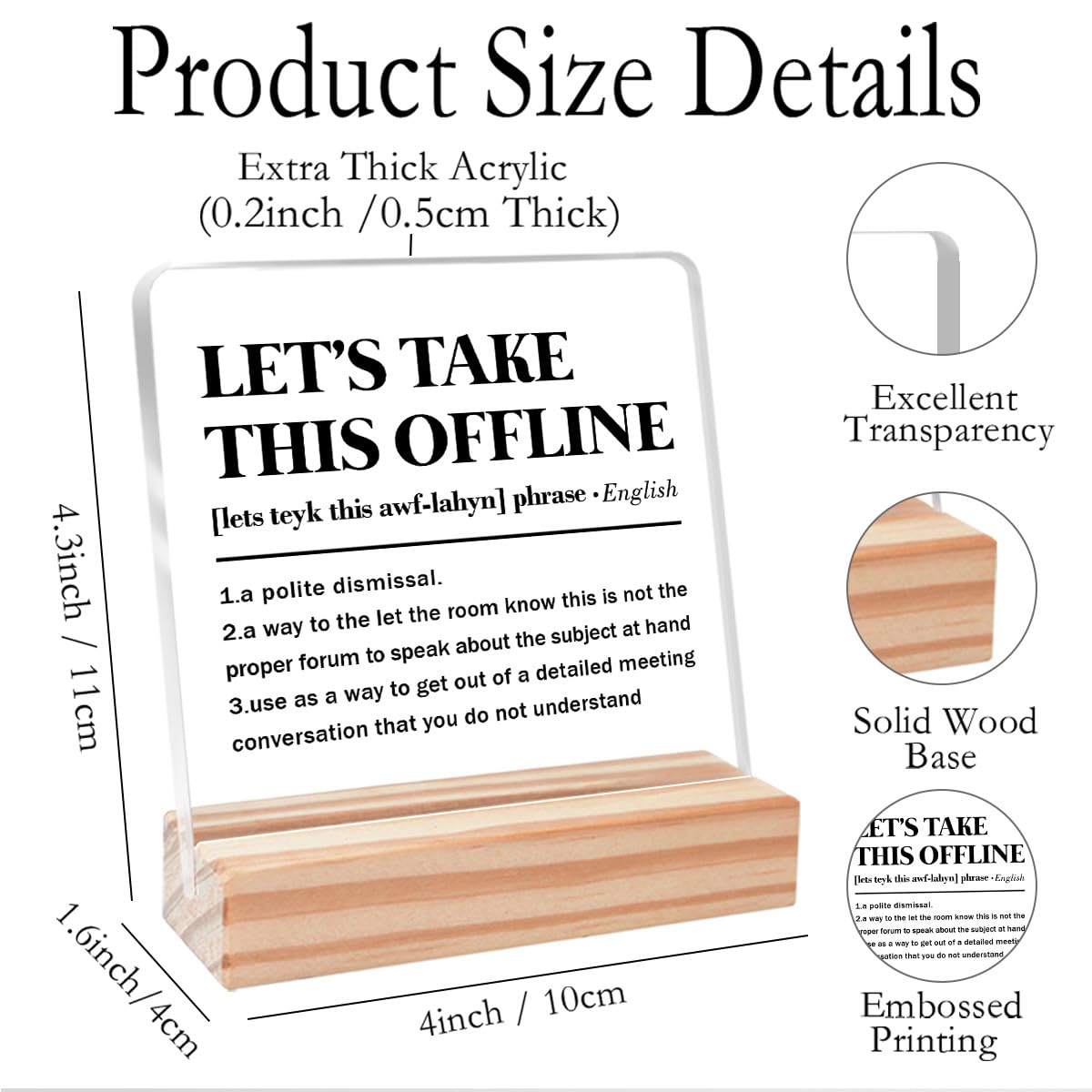 Bandwidth Definition Sign Acrylic Plaque Fun Office Desk Decor,Funny Office Gifts Humorous Gift for Coworker Colleague 4''L x 4W