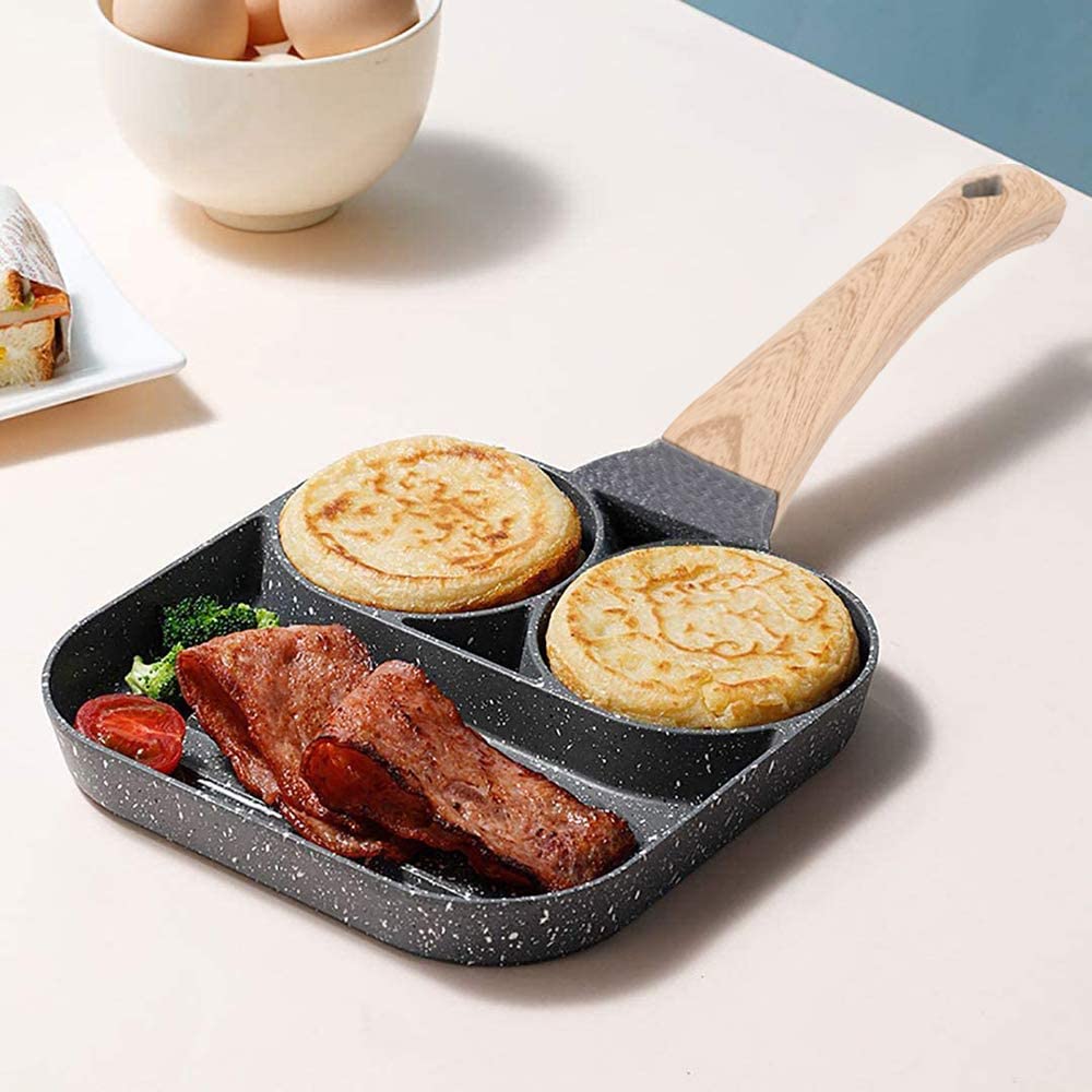 Vdnsi Non Stick 3 Hole Fry Pan - Ceramic Frying Pan With Nonstick Coating - Kadai Fry Pan For Egg Cookware - Multi-Purpose Nonst