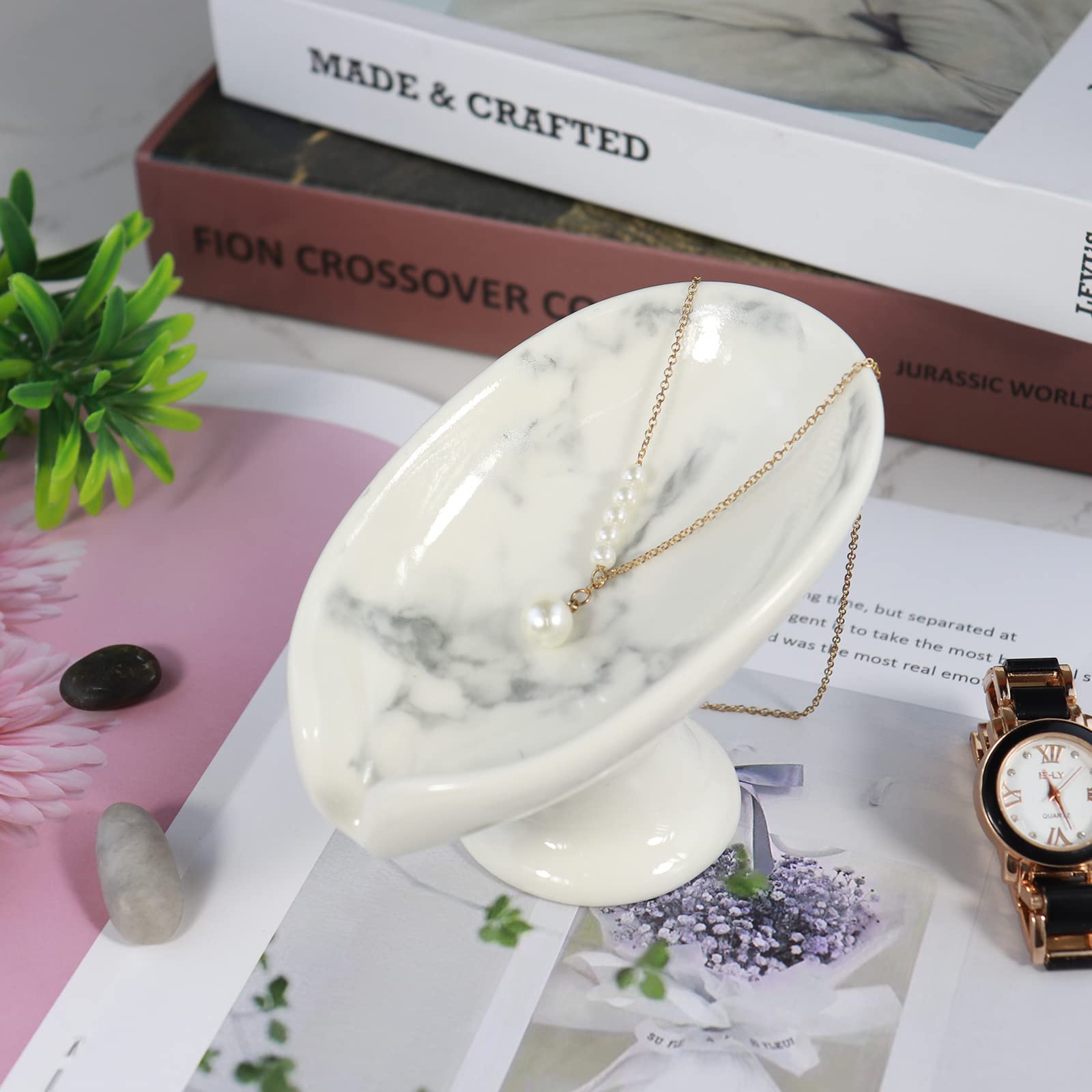 Polyroyal Self-Draining Soap Dish White Marble Ceramic Soap Holder Stand Style Waterfall Soap Dish Soap Savers for Bar Soap  for Bathroom  for Shower  for Bar Counter