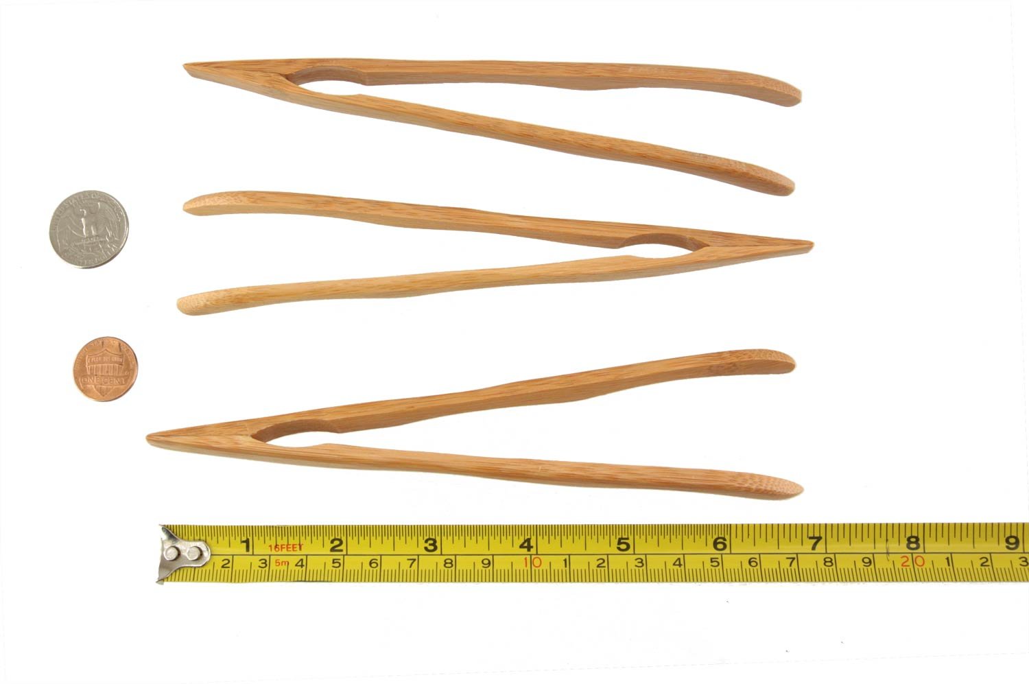 Bamboomn 7'' Reusable Bamboo Toast Tongs, Curved Arms, Carbonized Brown - 10 Pieces