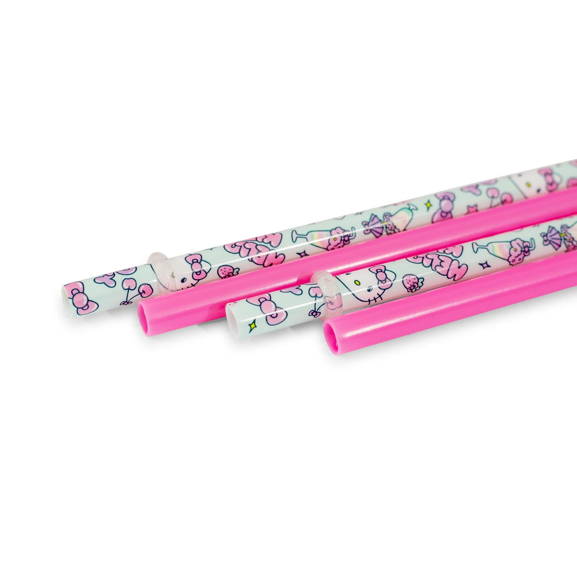 Silver Buffalo Sanrio'S Hello Kitty Kawaii Treats 4Pc Reusable Plastic Straw Set,10X1.5X.25, Pink
