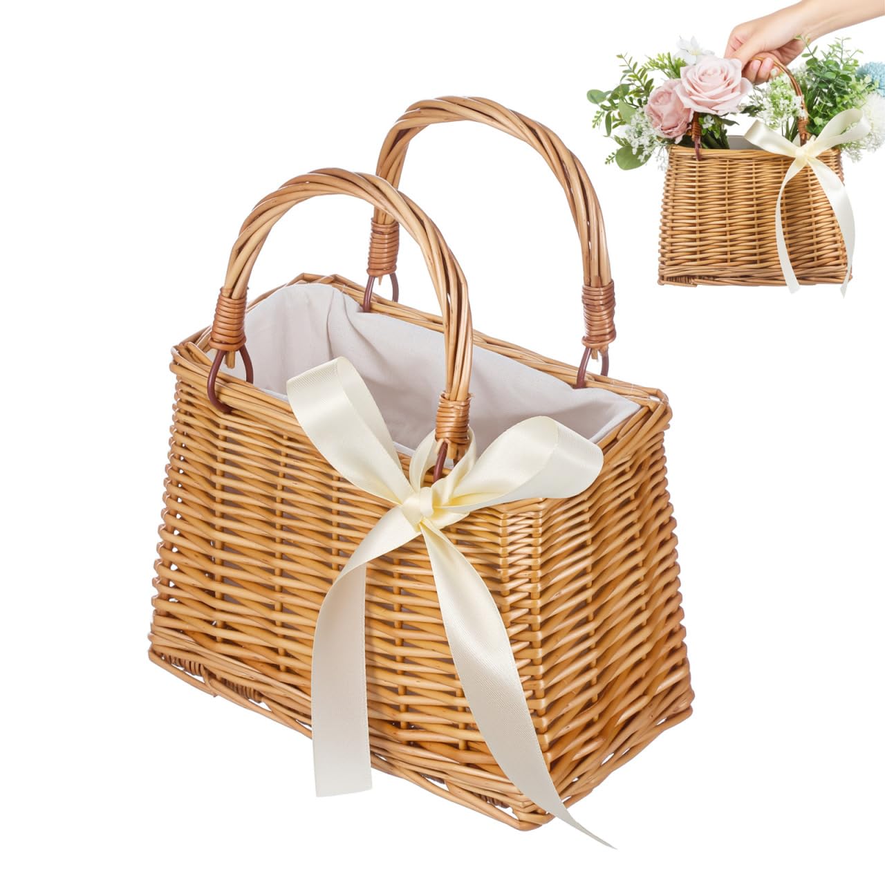 Garneck Small Wicker Basket with Handle Flower Girl Wedding Gift Home Decor