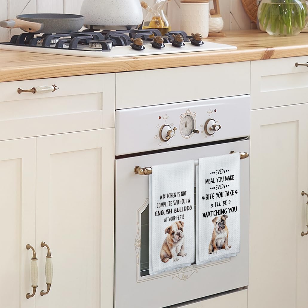 Tzhim English Bulldog Gifts Kitchen Towels Set Of 2, English Bulldog Gifts For Women, English Bulldog Hand Towels, English Bulld