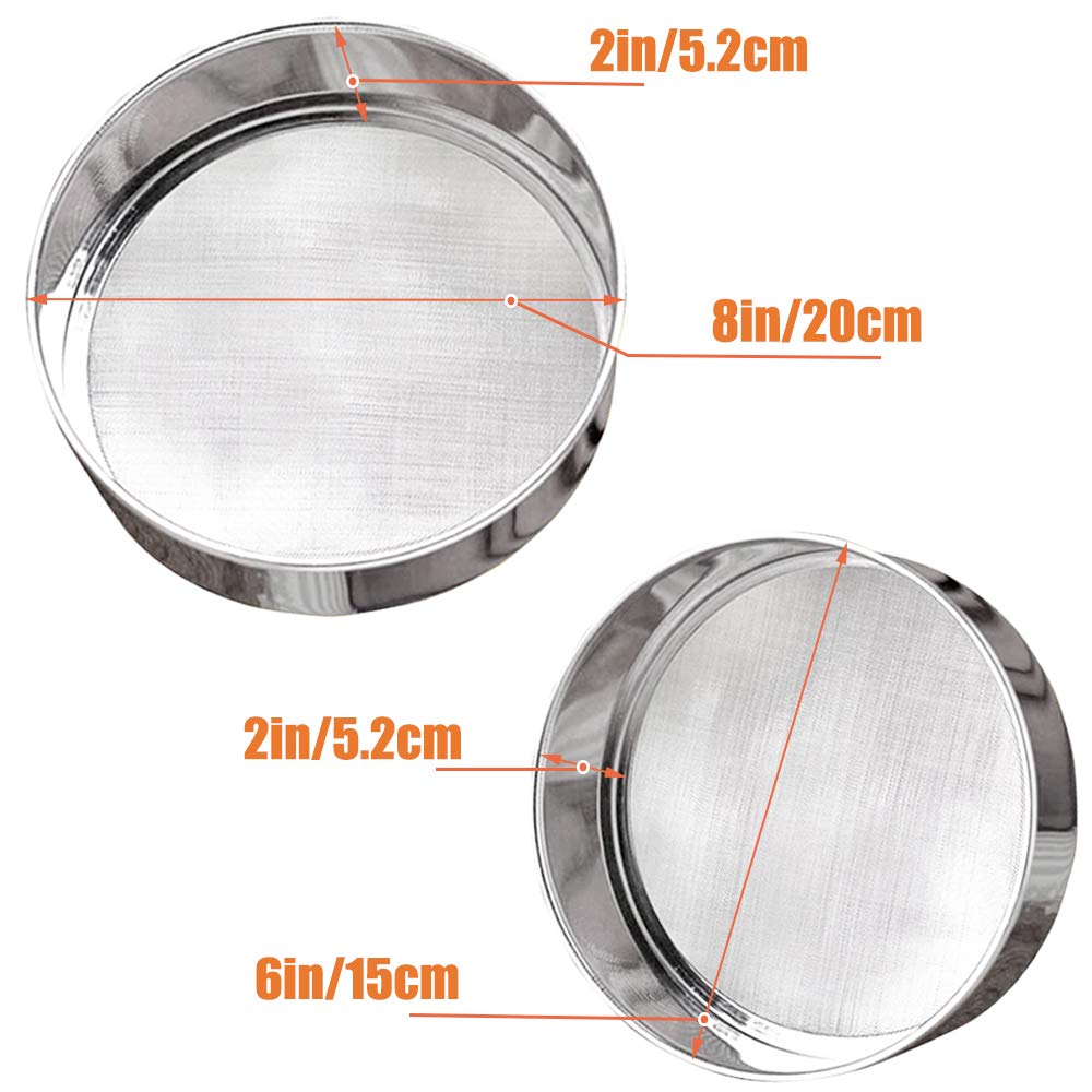 2 Pack Flour Sifter,Stainless Steel Fine Mesh Strainers Flour Sieve,60 Mesh Round Sifter For Baking Cake Bread (6-Inch And 8-Inc