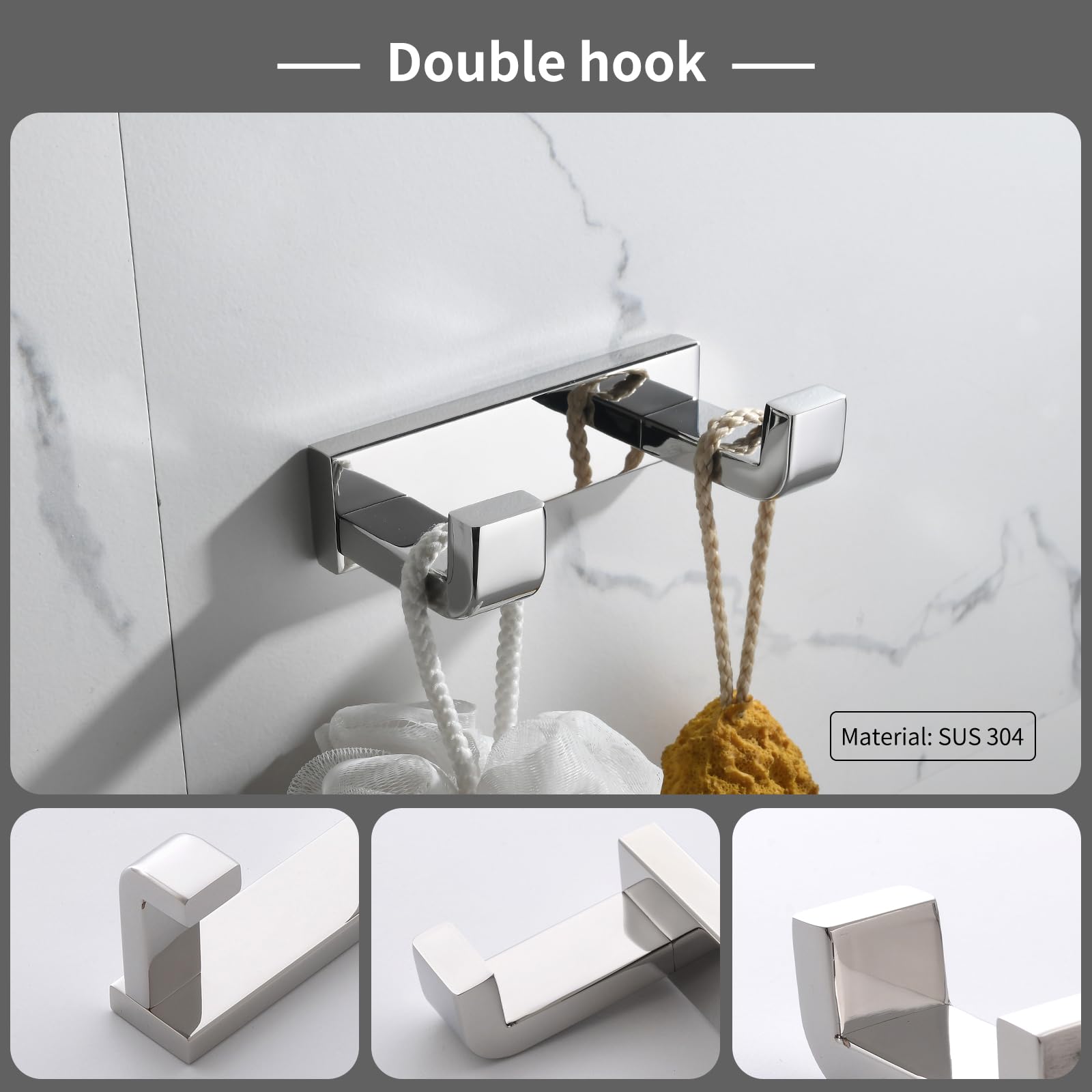 Yacvcl 4-Piece Bathroom Hardware Accessories Set Polished Chrome Towel Bar Set Square Towel Holder Kit Stainless Steel Wall Moun