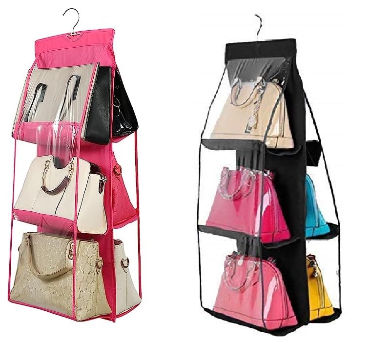 Everbuy 6 Pockets Compartments, Handbags Storage Organiser For Ladies Handbags Purse Wardrobe Women, Foldable, NonWoven, 90 X 3
