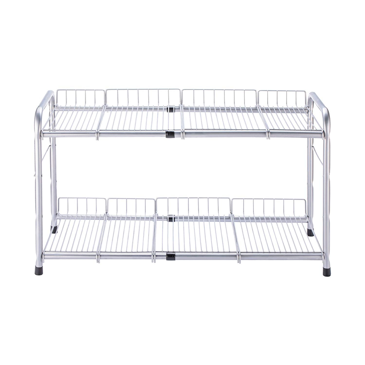 Flagship 2 Tier Under Sink Organizers And Storage Rack Expandable Cabinet Shelf Rack For Kitchen Bathroom Silver (16-25 Inches)