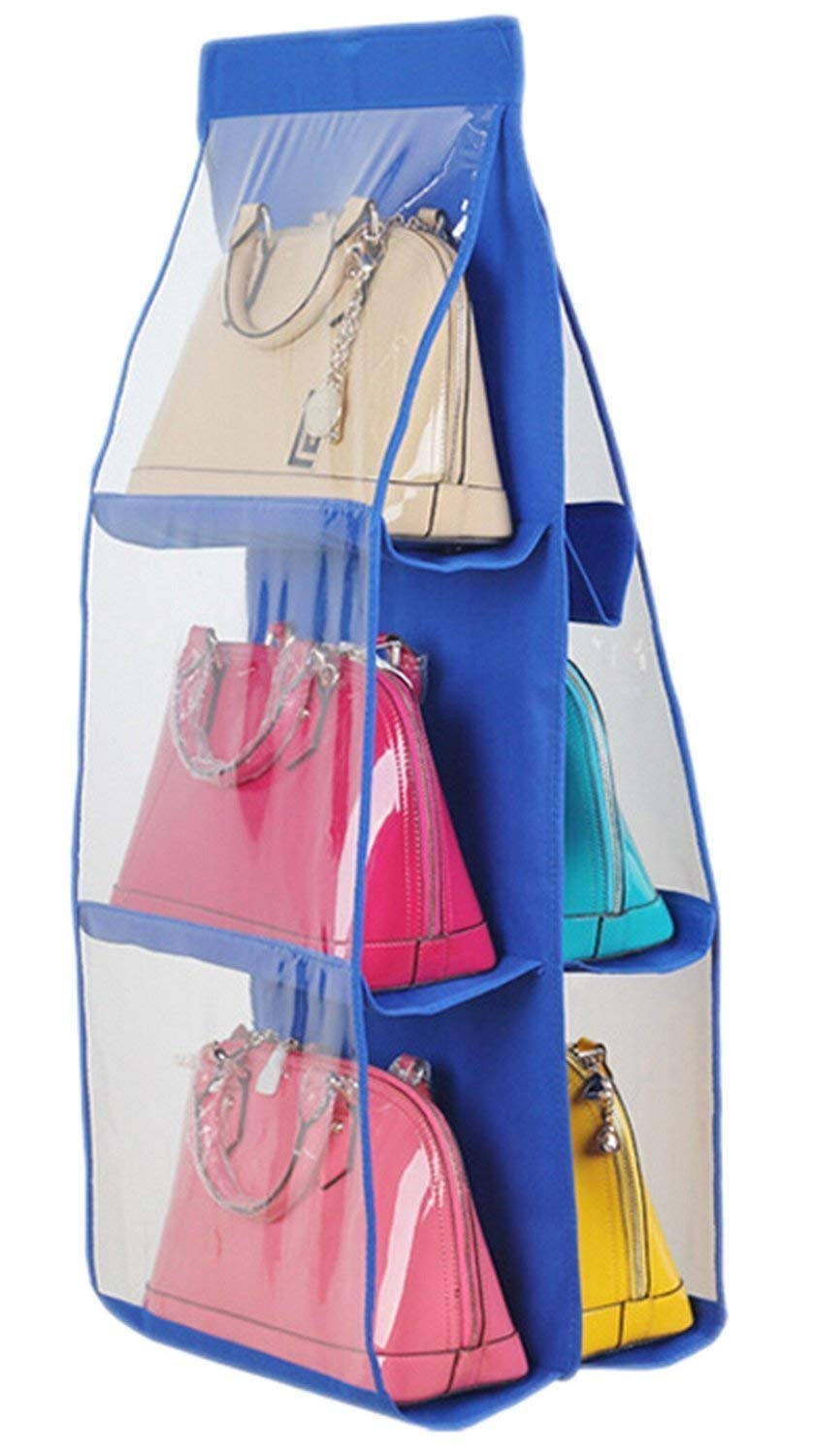 Dobariya Smit 6 Pocket Large Clear Purse Handbag Hanging Storage Bag Organizer Closet Tidy Closet Organizer Wardrobe Rack Hanger