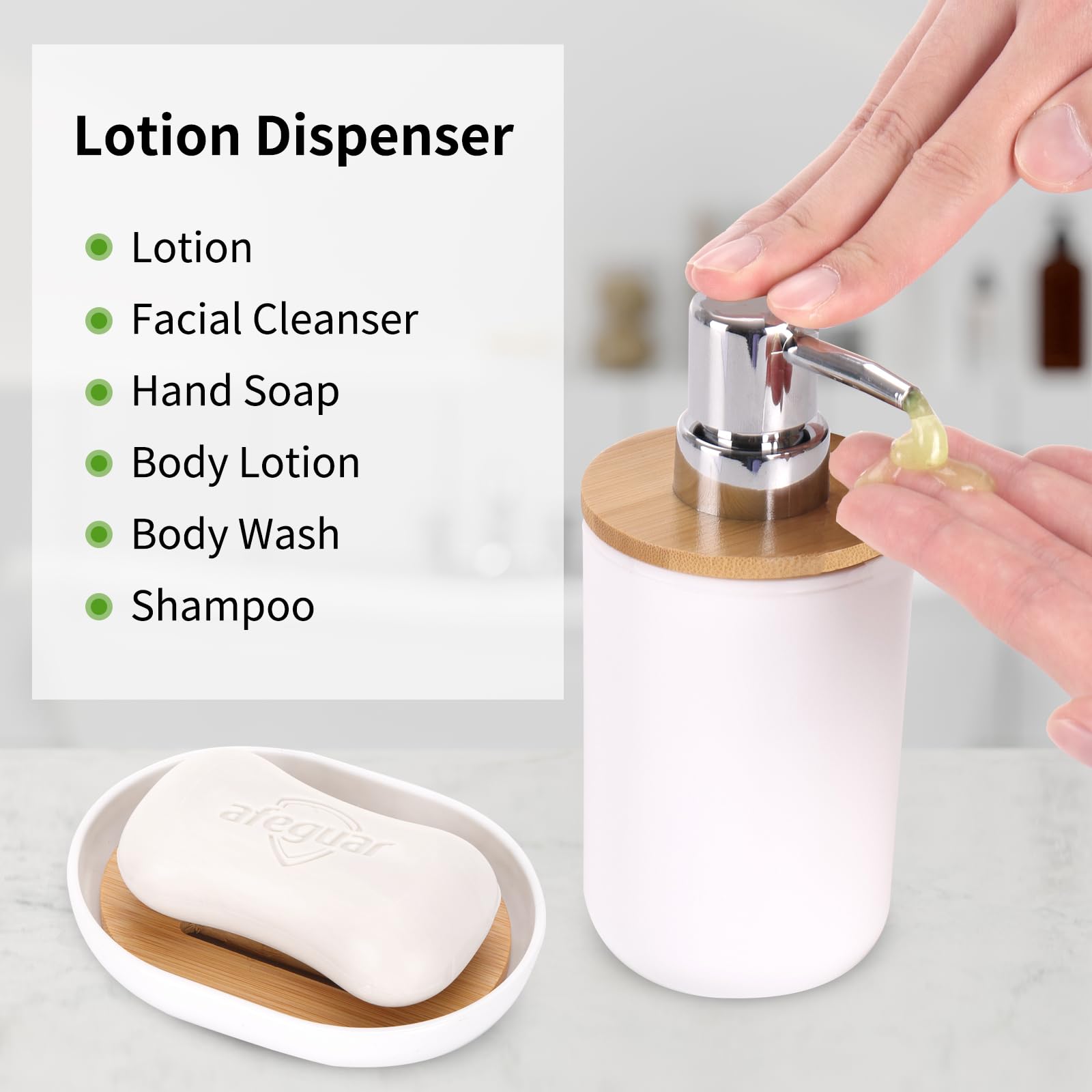 Fixwal Bamboo Bathroom Accessories, 8Pcs Bathroom Accessory Set With Trash Can, Toothbrush Holder, Soap Dispenser, Soap Dish, Pl