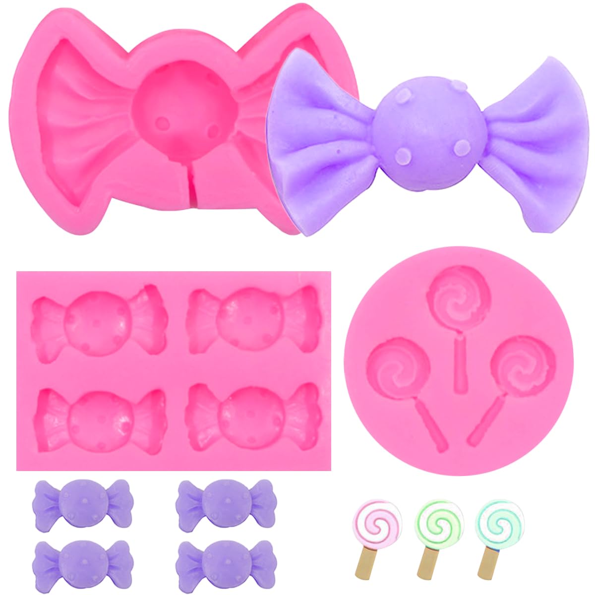 Kuuguu 3 Pcs Lollipop Fondant Molds,Candy Shape Cake Decorating Molds For Baking Cupcake Toppers,Forpudding,Pan Muffin,Impressio