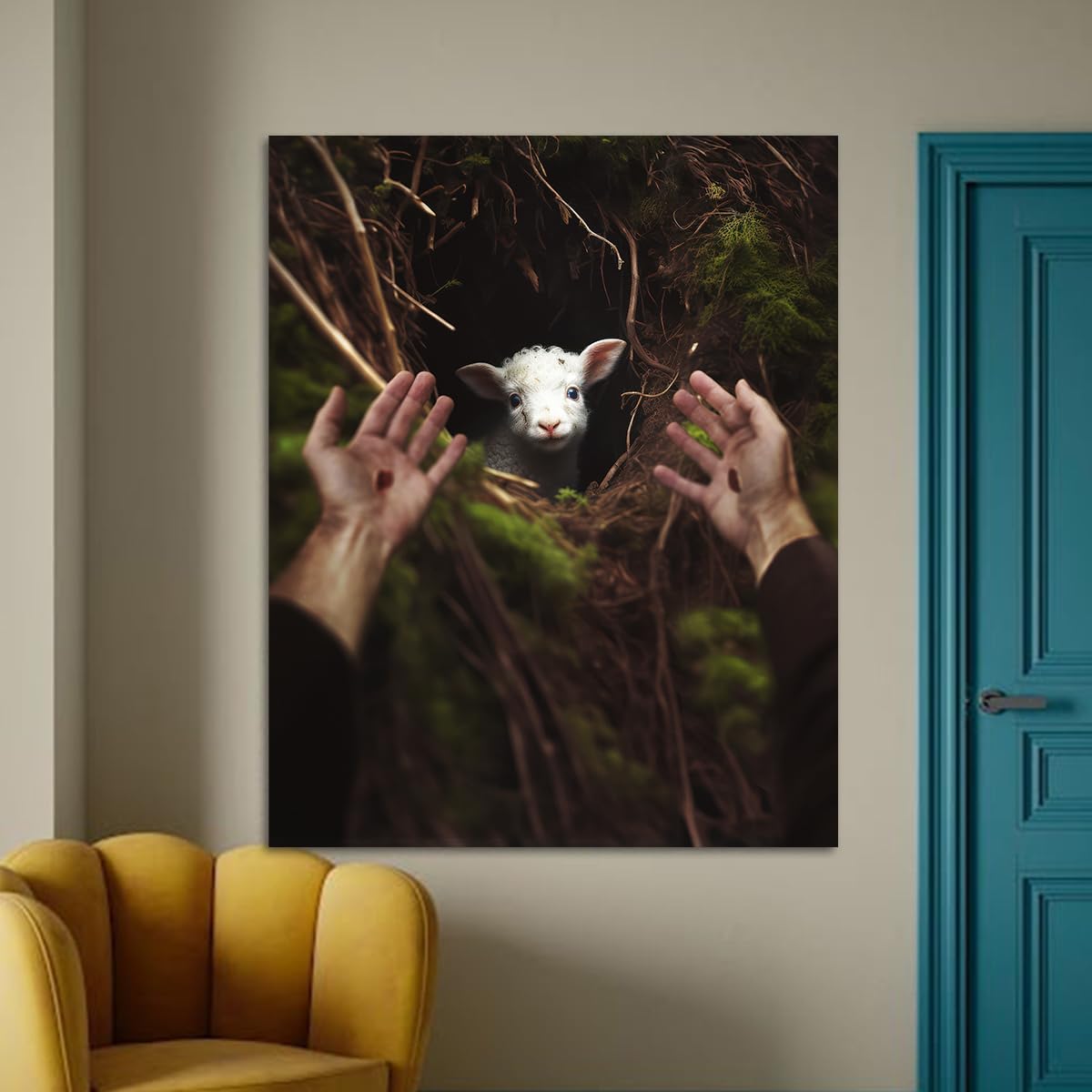 Jesus And Lamb Canvas Wall Art Jesus Reaches Down To Rescue A Lamb Picture Wall Art Canvas Print Christian Home Decor 8X10 Inch