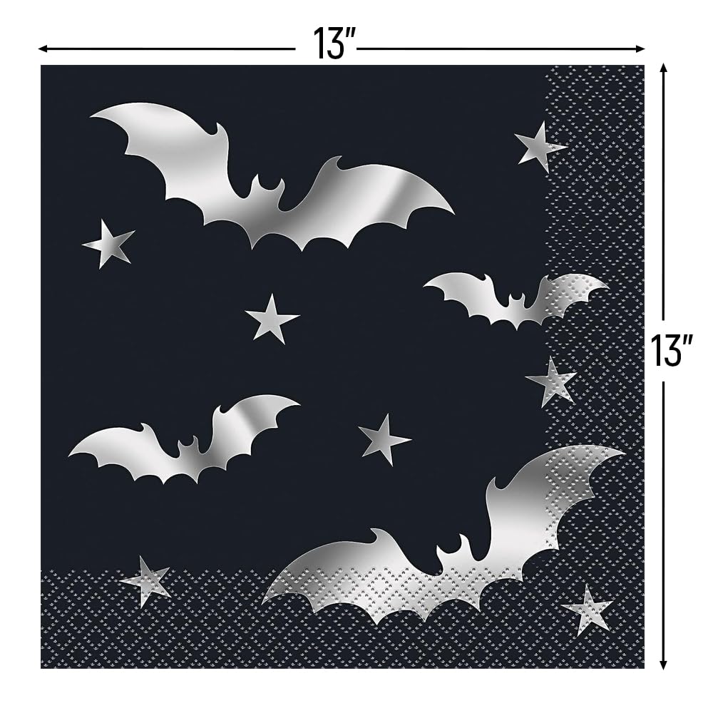 Silver Bats Halloween Luncheon Napkins - 20 Count - Spooky & Stylish Party Decor, Perfect For Festive Halloween Gatherings
