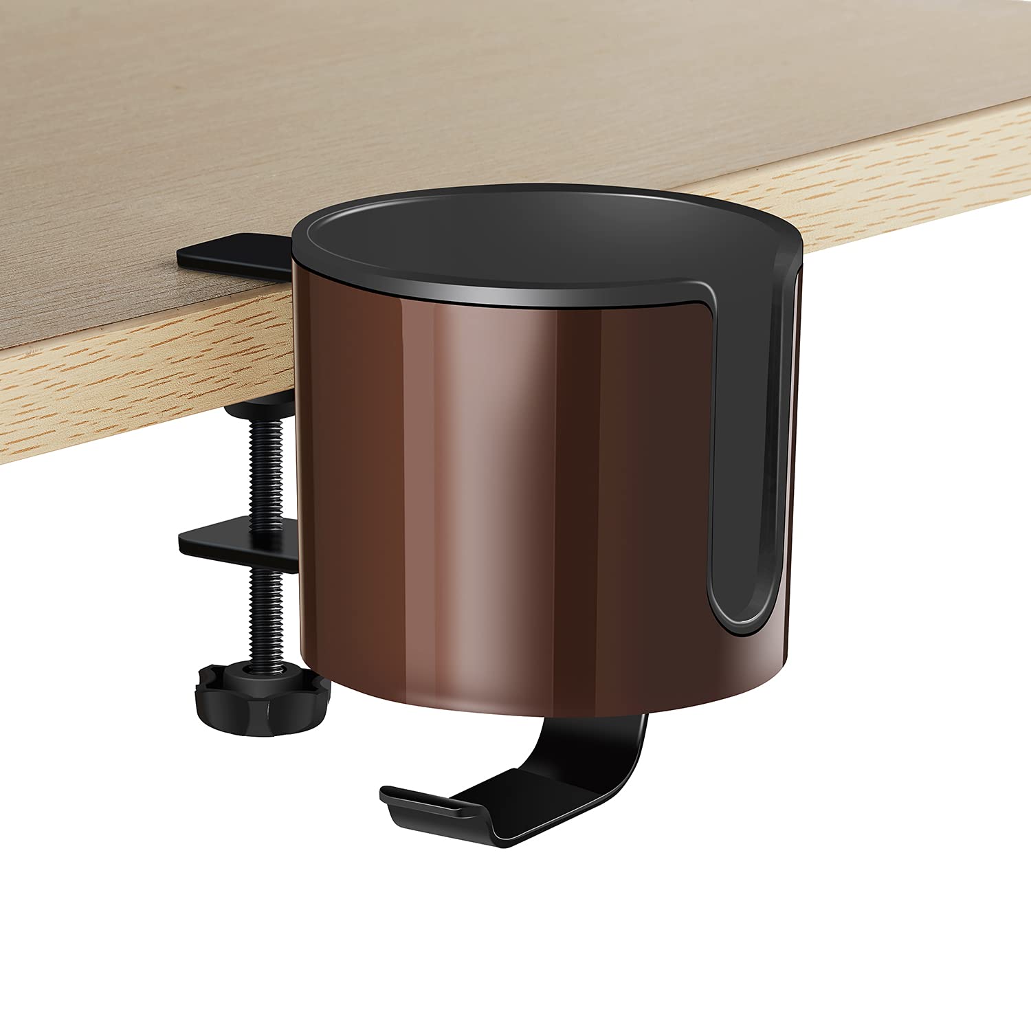 Gunking Luxury 2-In-1 Anti-Spill Cup Holder With Under Desk Headphone Hanger (Coffee Brown)