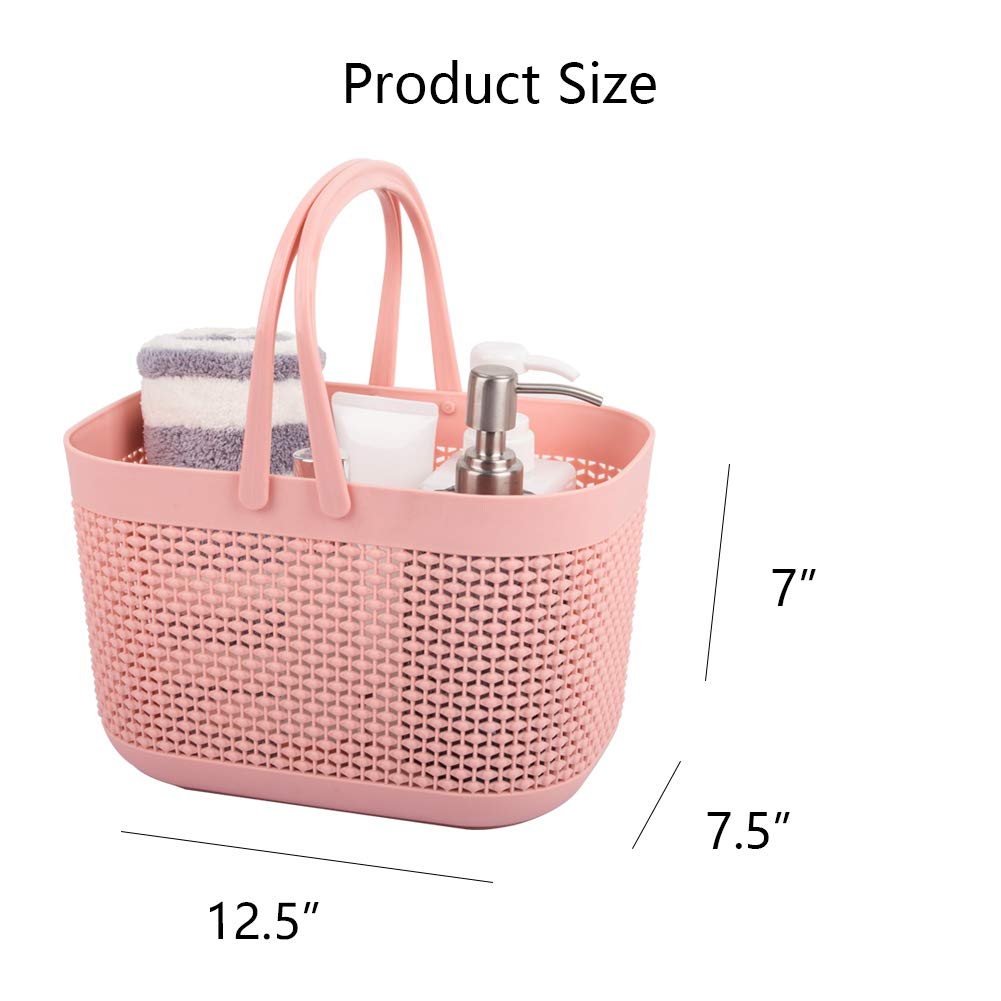 UUJOLY Plastic Organizer Storage Baskets with Handles  Shower Caddy Bins Organizer for Bathroom and kitchen (Pink)