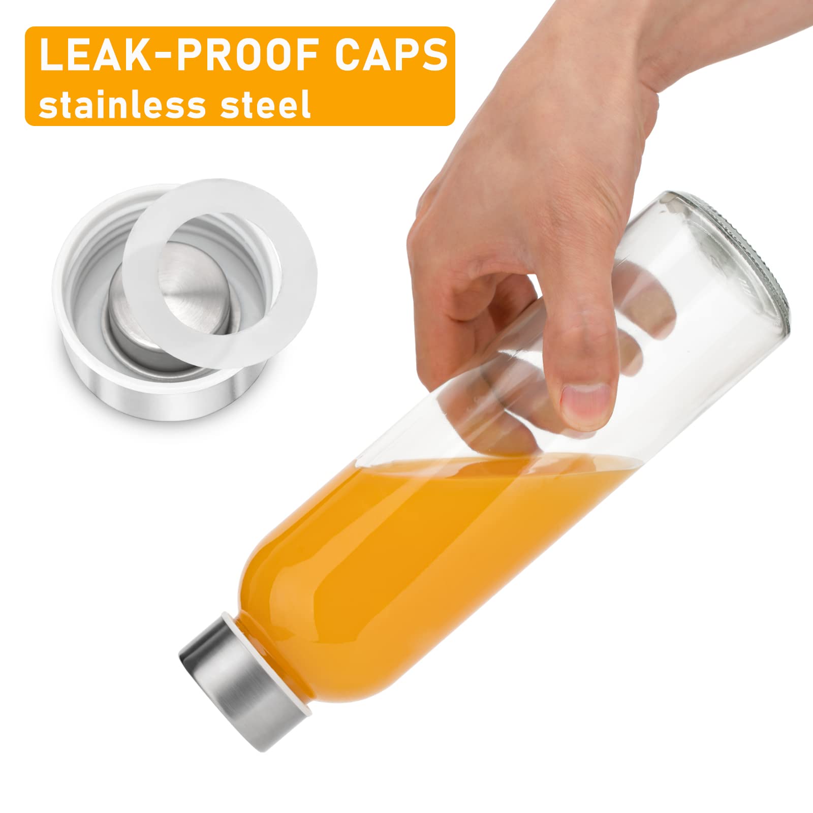 Sursip 18Oz Glass Water Bottle Set Of 6, Clear Glass Juice Bottle For Juicing,Reusable Drinking Bottles With Stainless Steel Lid