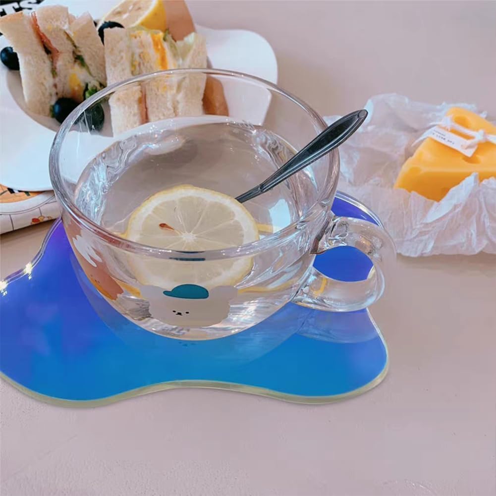 FINGERINSPIRE 2Pcs Cloud Shaped Acrylic Coaster 5.1x6.4inch Clear Iridescent Irregular Coaster Creative Decorative Plate Coaster for Kitchen Counter  Dresser  Office Desk