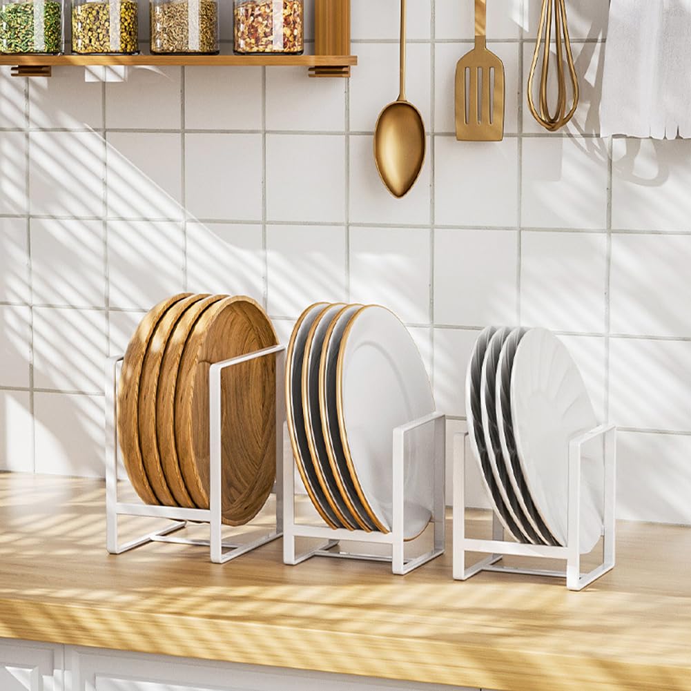 Mingfanity 2Pcs Plate Holders Organizer, Metal Dish Storage Dying Display Rack For Cabinet, Counter And Cupboard - White, Small