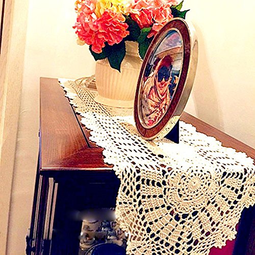 Laivigo Handmade Crochet Lace Oval Lucky Flower Tablecloth Table Runner Doilies Doily,12 X 51 Inch,Beige