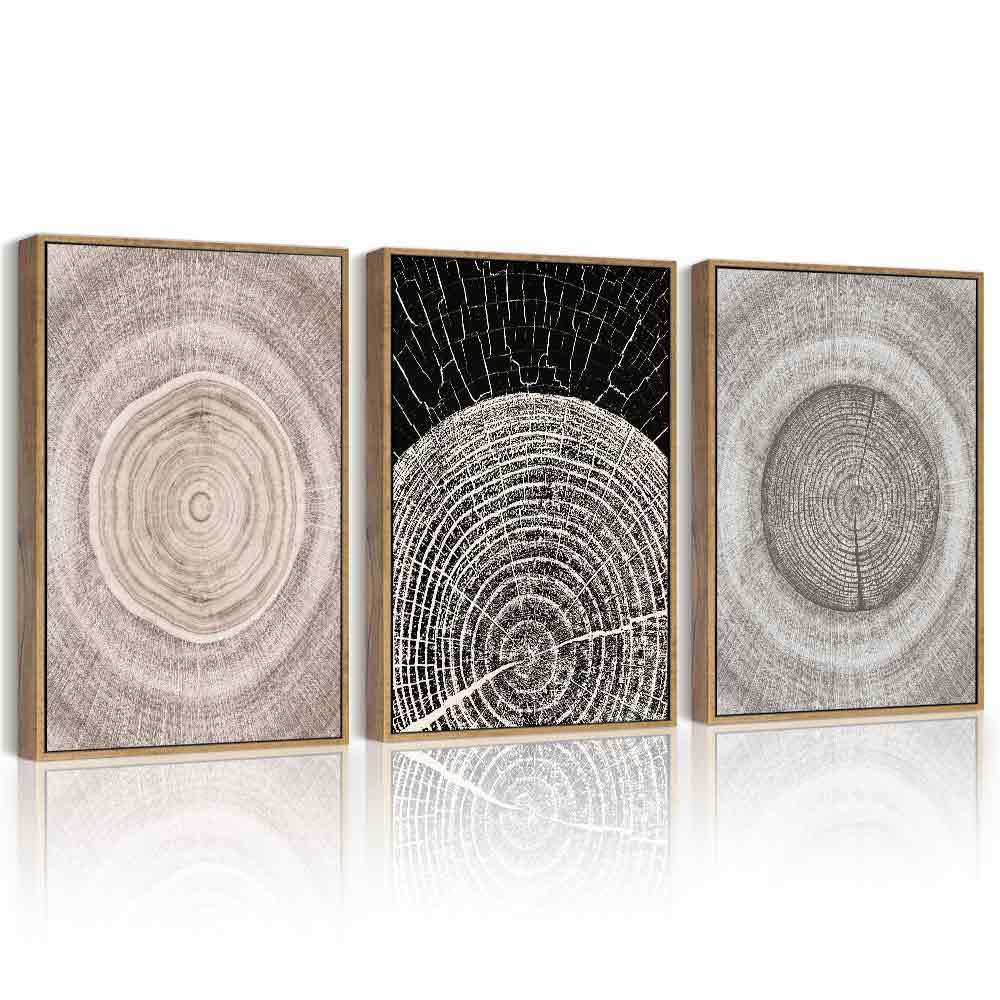 Phopago Vintage Wood Tree Rings Wall Art Farmhouse Rustic Framed Paintings Nature Artwork For Dining Room Kitchen - 11X14In Natu