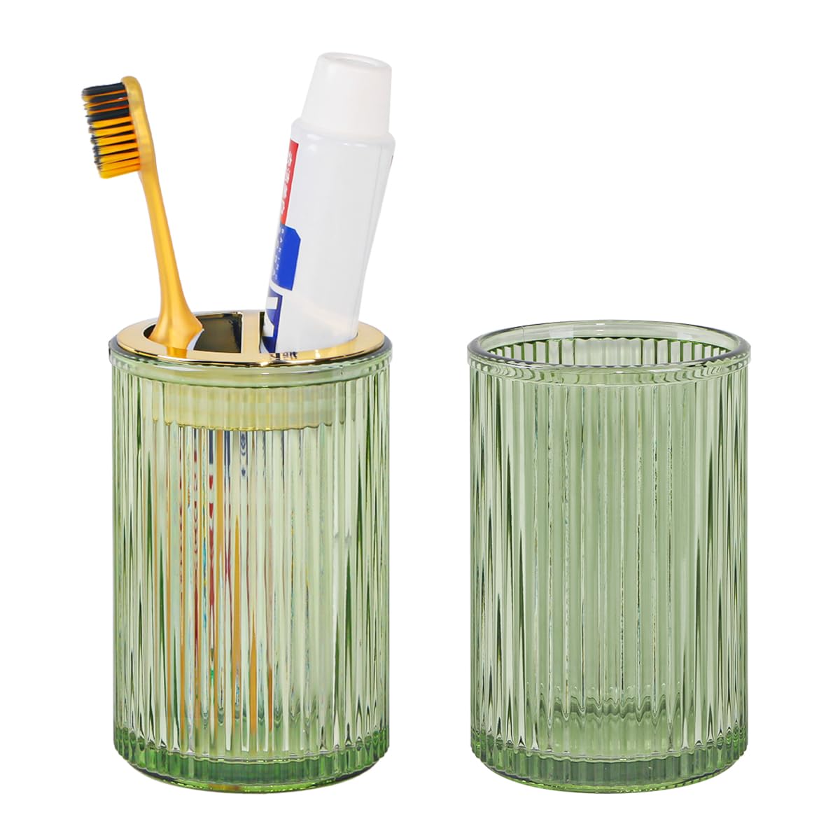 Tonxus Toothbrush Holders for Bathrooms, 2pcs Glass Toothbrush Holder, 12oz Bathroom Tumbler and Mouthwash Cup, Tooth Brush and 