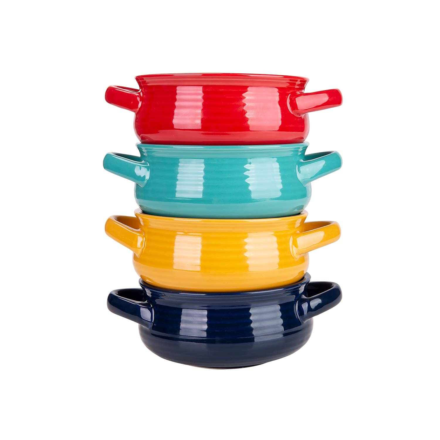Cutiset 20 Ounce Multicolor Ceramic Soup Bowls With Handles,Ceramic Serving Bowl Set For Soup, Cereal And Stew, Set Of 4
